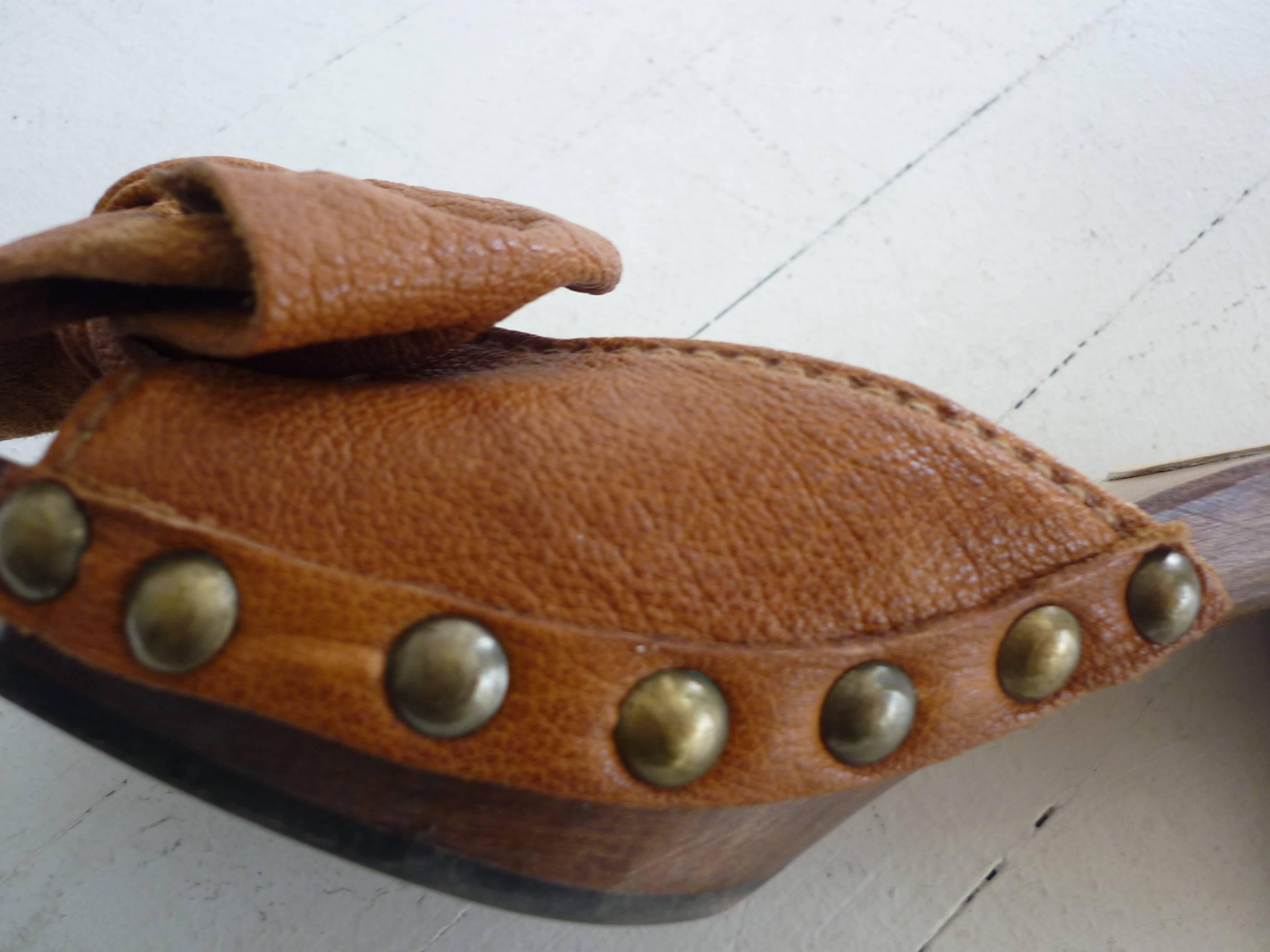 Brown Miu Miu Tan Leather Studded Clogs in As New Condition 37 1/2