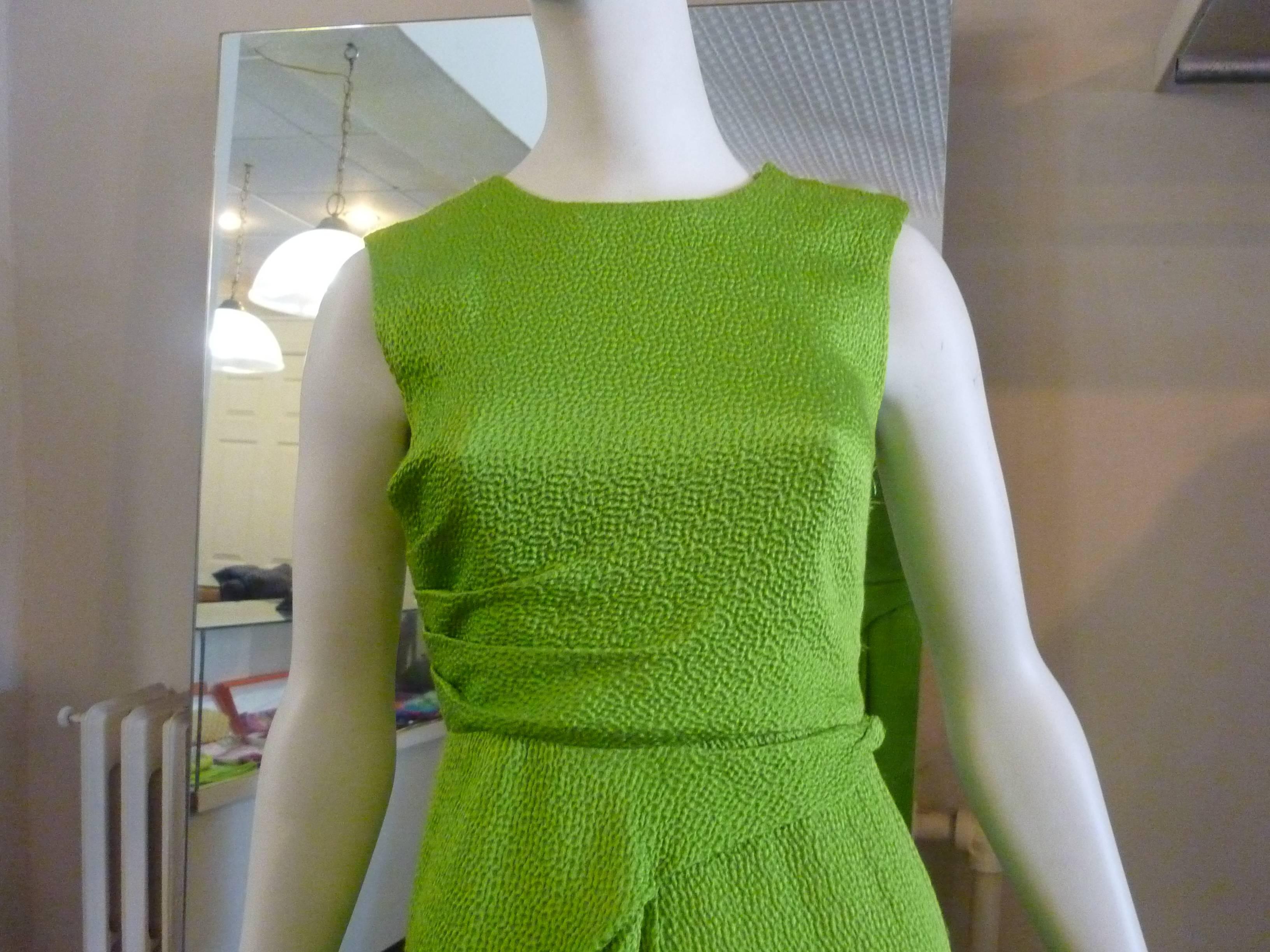 Green 2008 Oscar de la Renta Dimpled Silk Lime Dress (2)