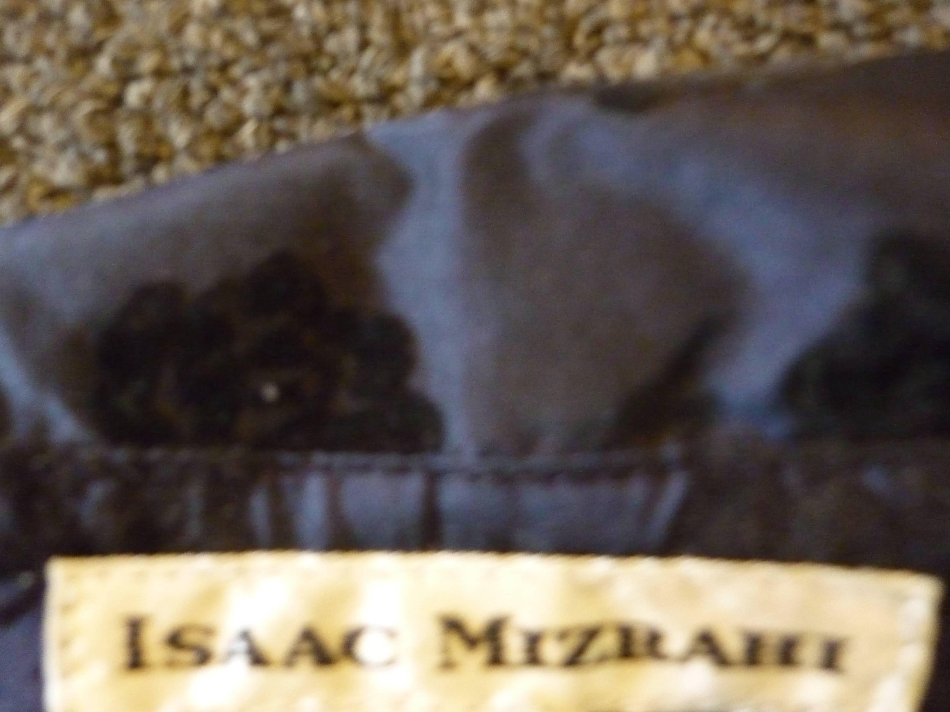 Black 1990s Isaac Mizrahi Navy Blue Silk Jacket with Velvet Relief 