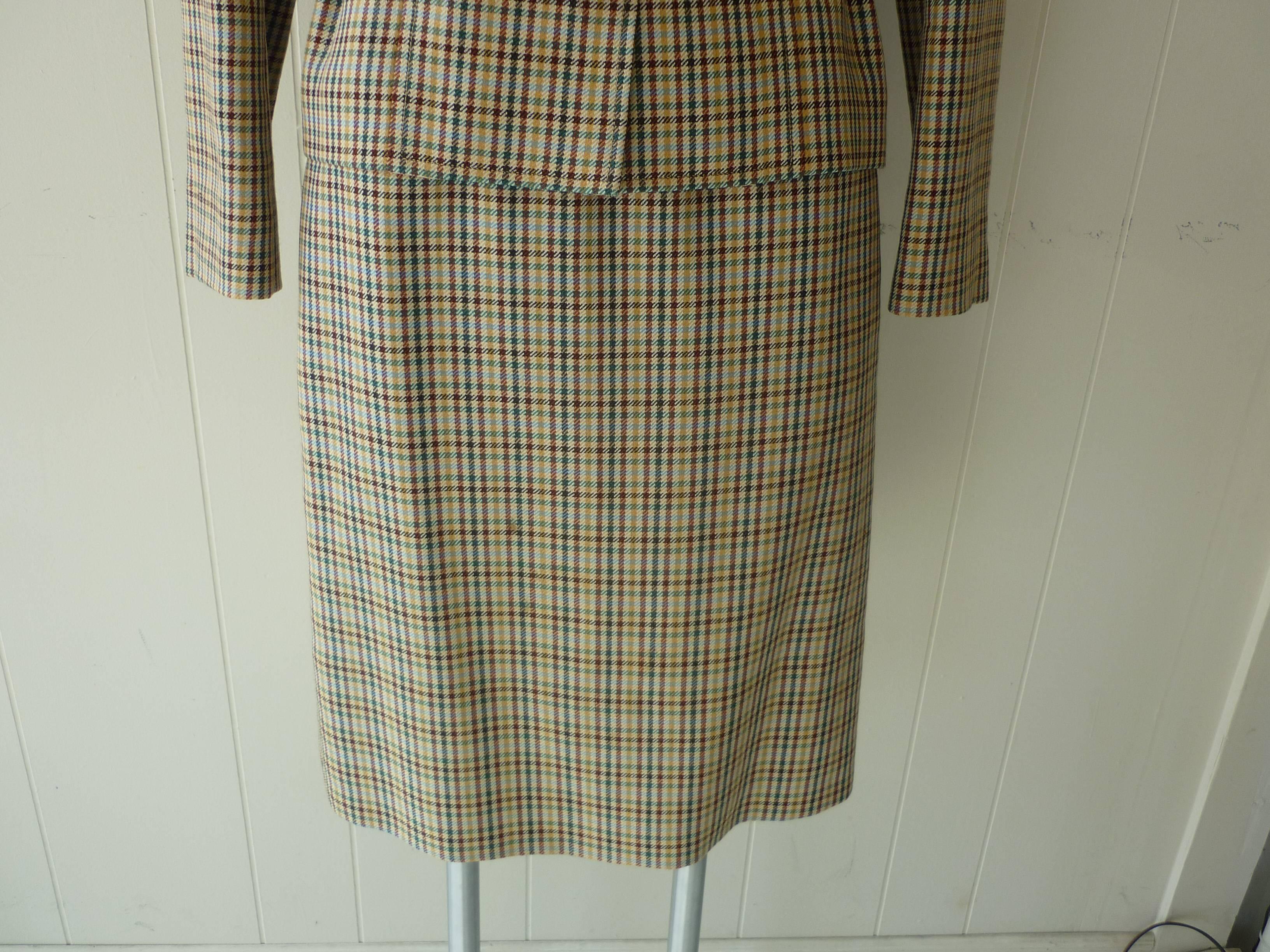 Celine Wool Check Pattern Skirt Suit, 1980s  In Excellent Condition In Port Hope, ON