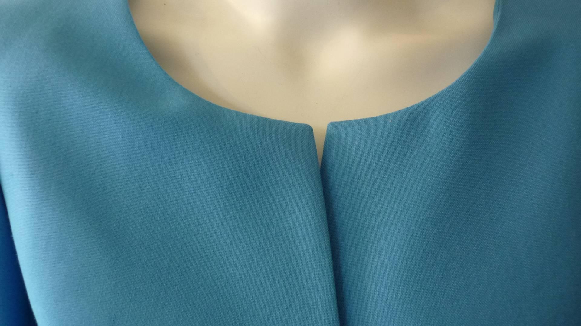 Georges Rech Aqua Blue Wool and Mohair Skirt Suit In Excellent Condition In Port Hope, ON