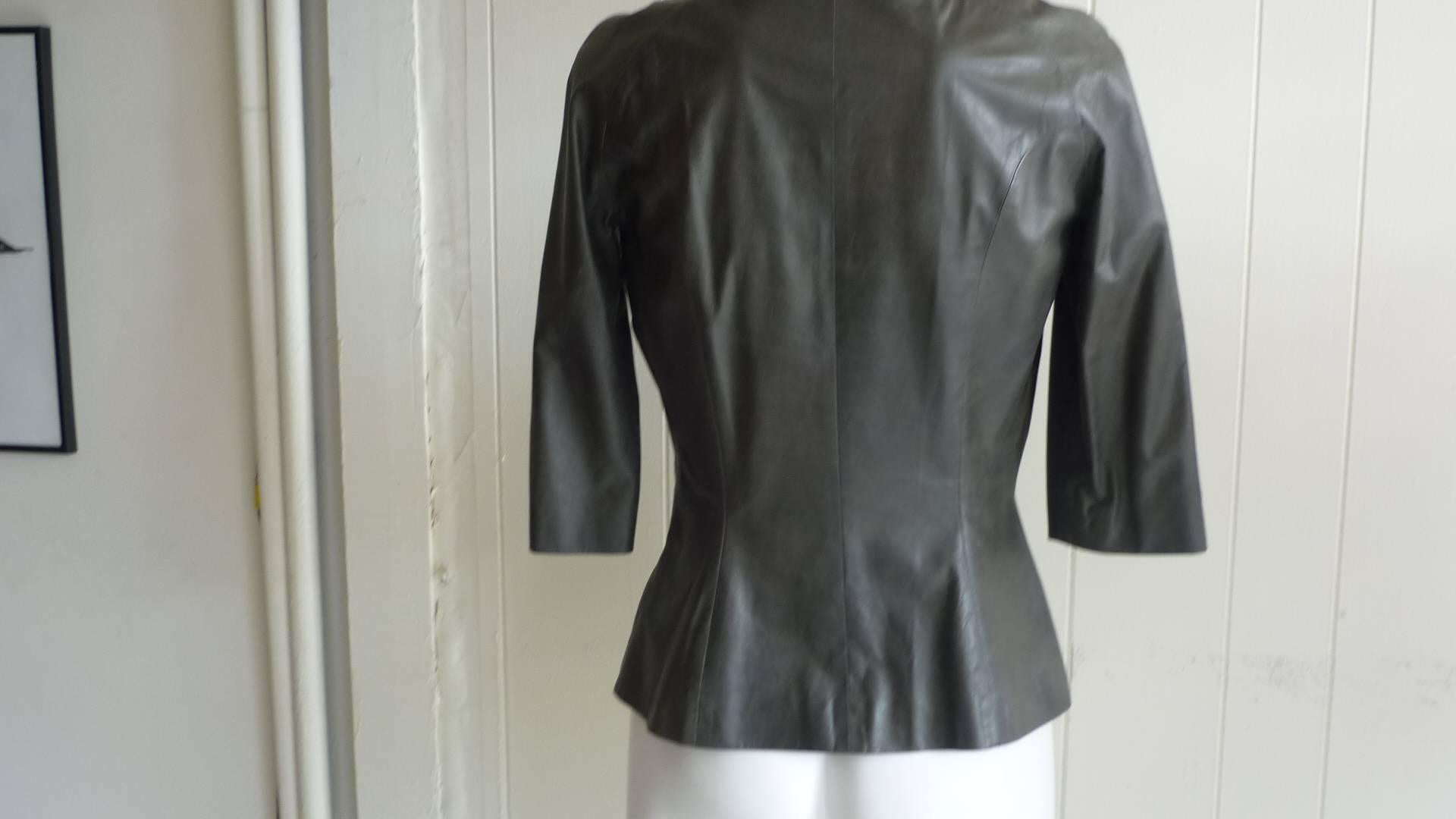 Olivier Theyskens Olive Green Leather Top  In Excellent Condition In Port Hope, ON