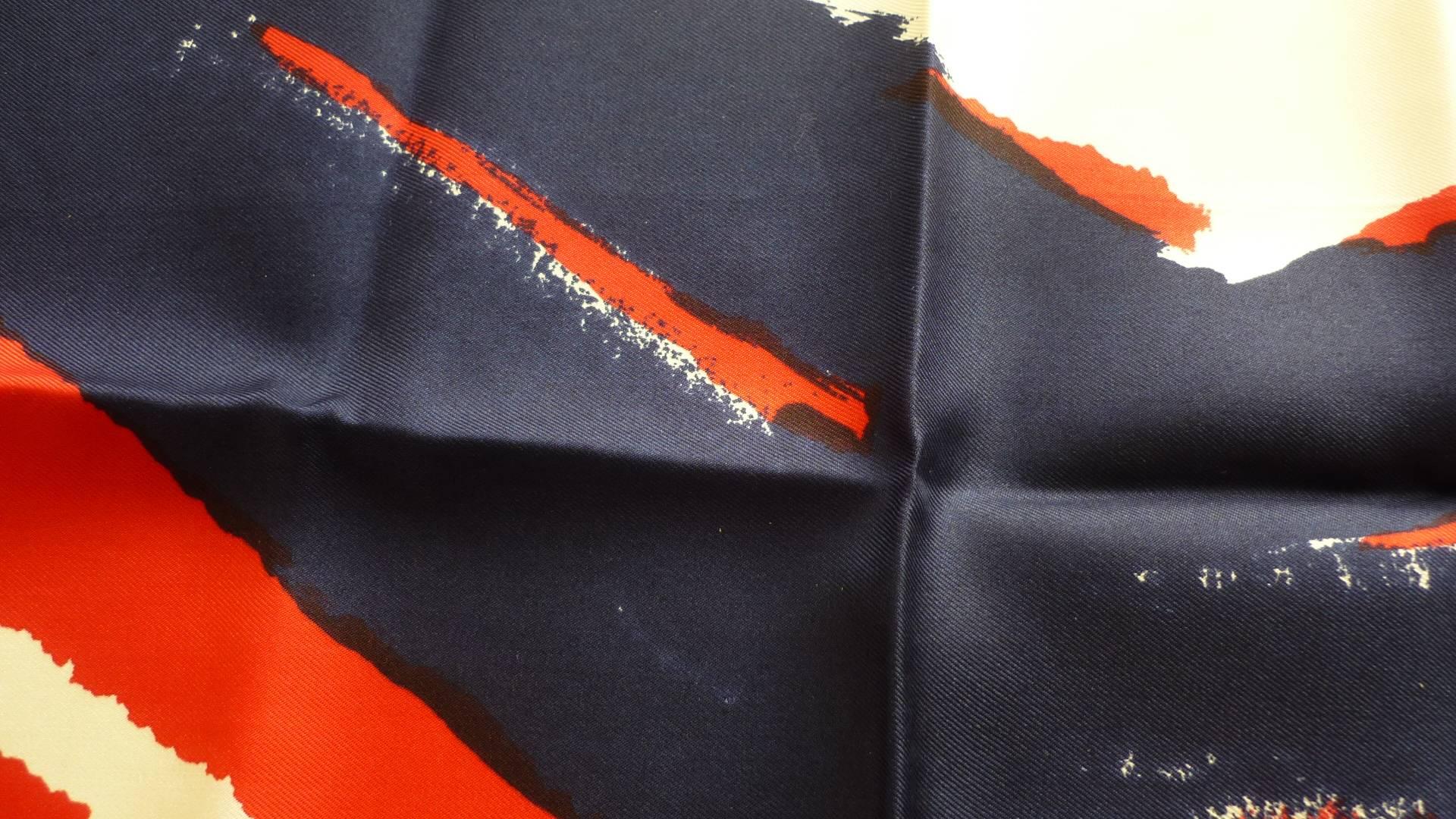 Brown 1970s Jeanne Lanvin Silk Scarf in Red, White and Blue 30.5x30