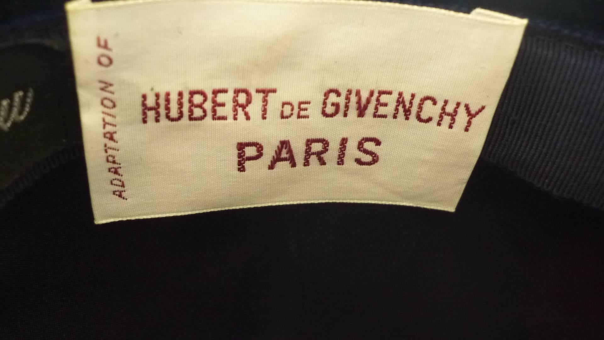 Black Fantastic 1950s Hubert de Givenchy Royal Blue Velvet Hat