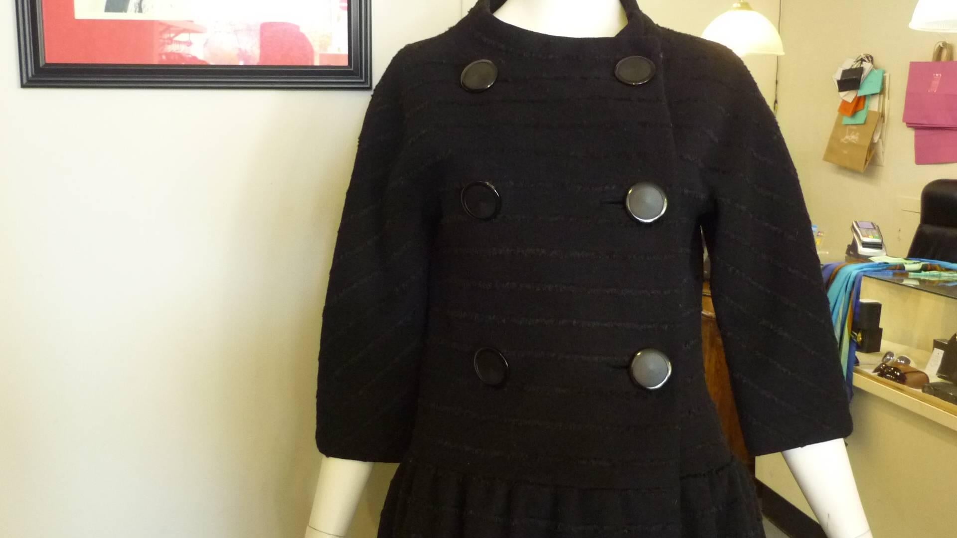 Black Late 1940s Christian Dior Wool Coat