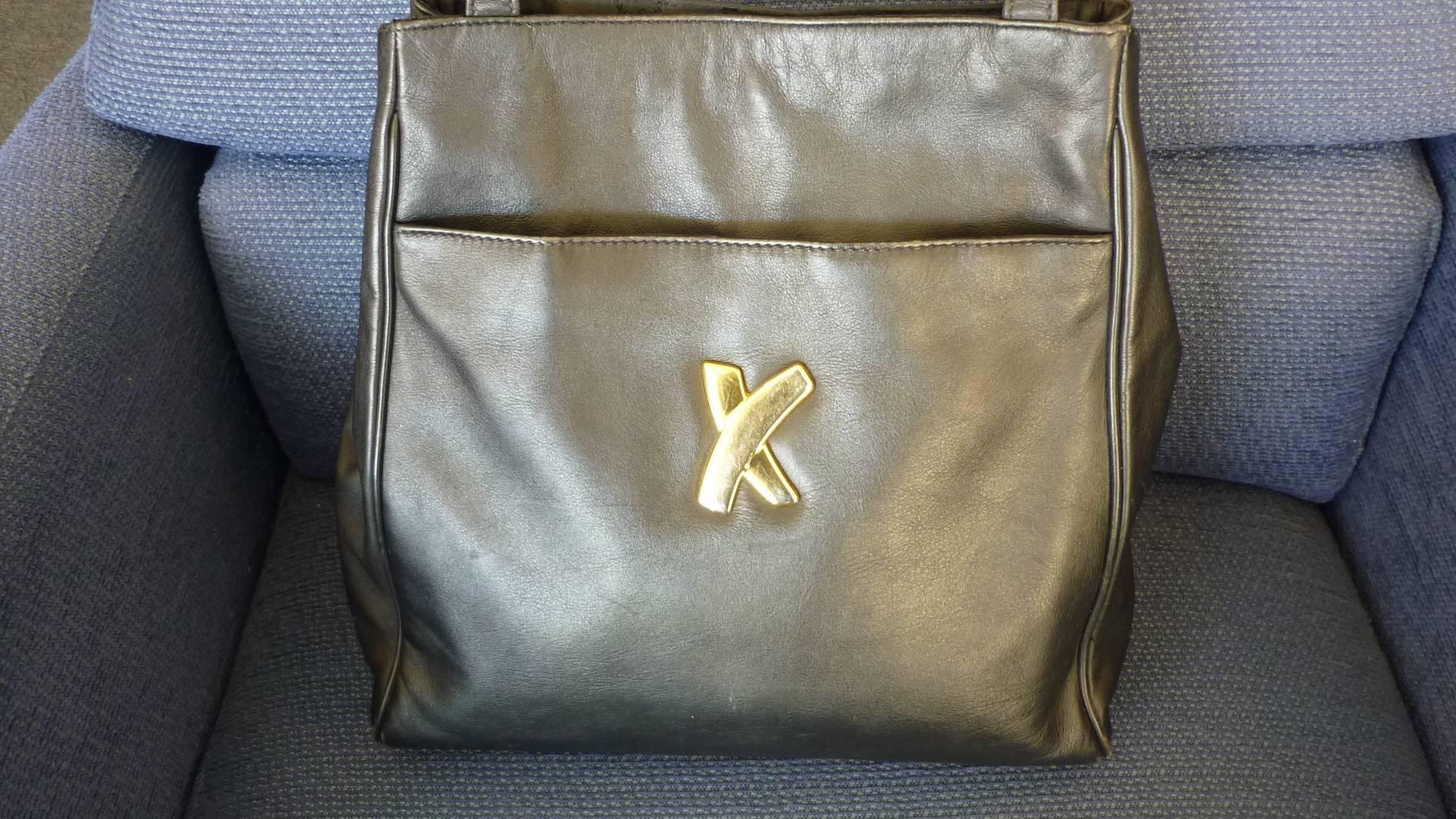 Paloma Picasso Black Leather Shoulder Tote Bag 2