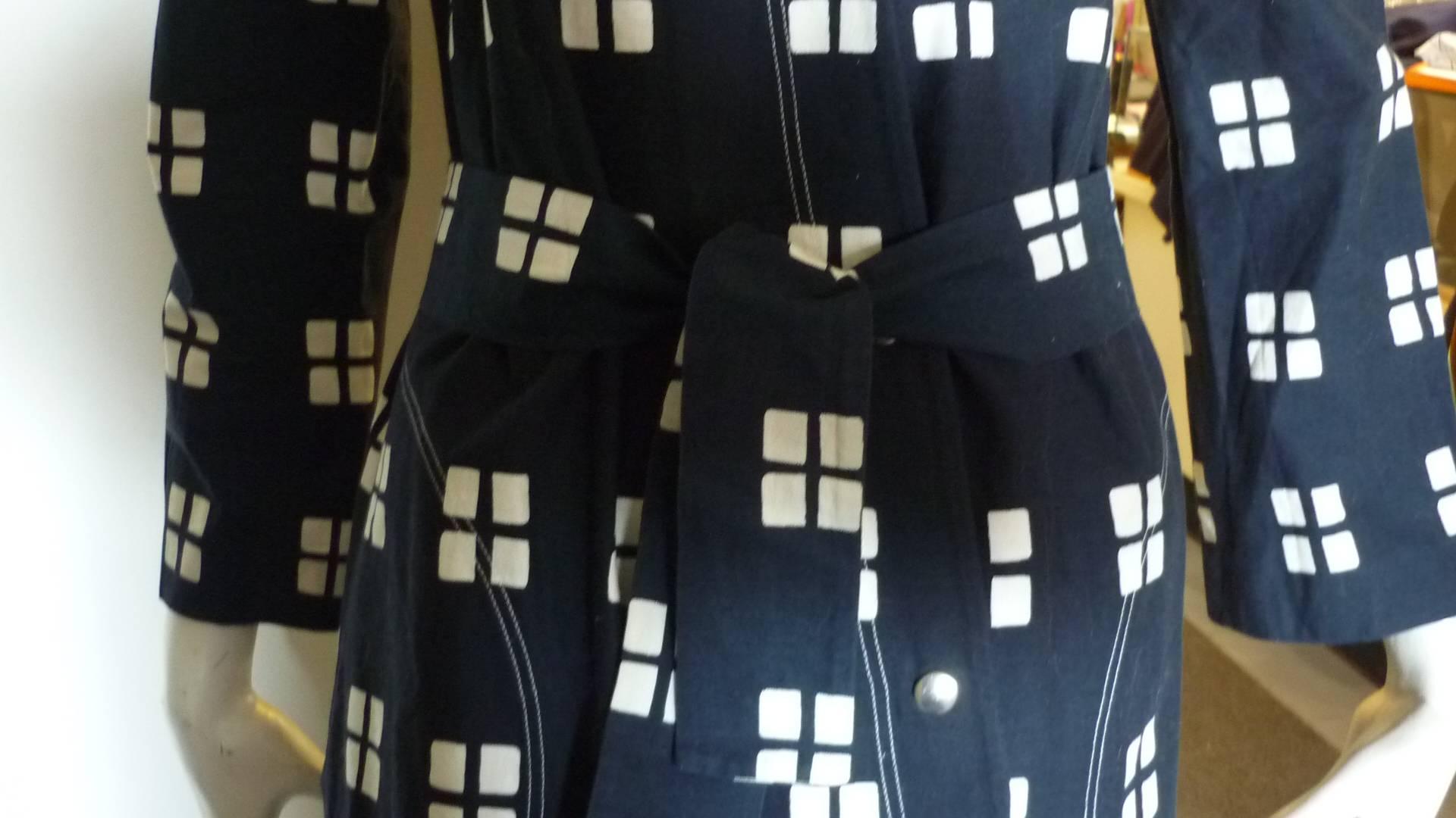 1960s Marimekko Navy Blue Shirt Dress with Belt In Excellent Condition In Port Hope, ON