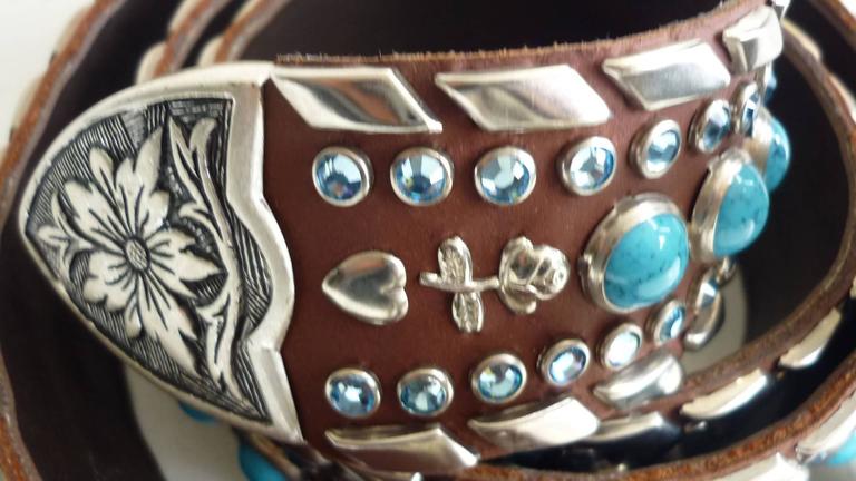 Kippys Tan Belt with Turquoise Stones and Engraved Silver Buckle Kippy Belt 34 Western Turquoise Brown Kippys | Mercari main image 2