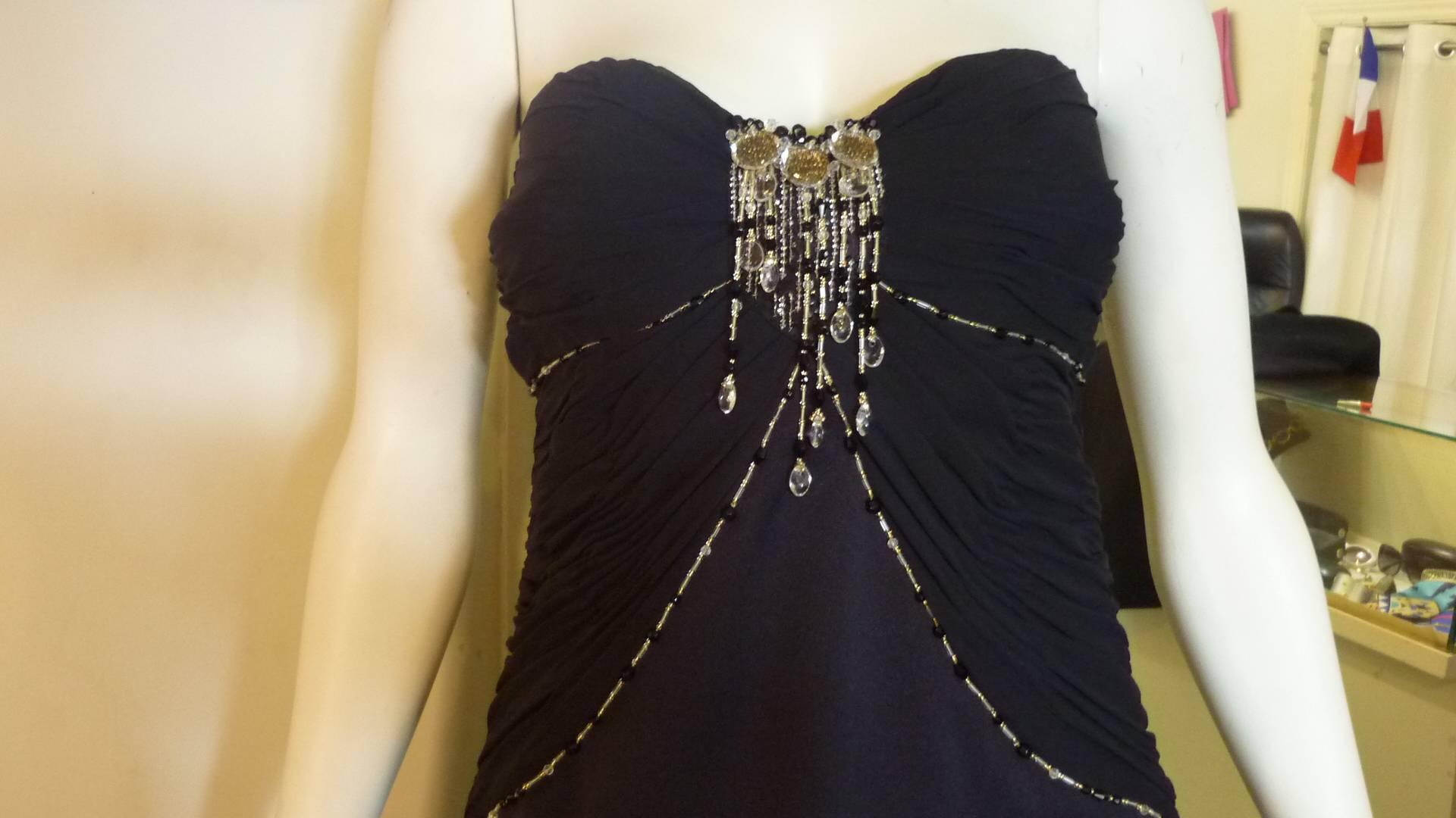 Superb Escada Black Beaded Silk Strapless Cocktail Dress (40 D) In Excellent Condition In Port Hope, ON
