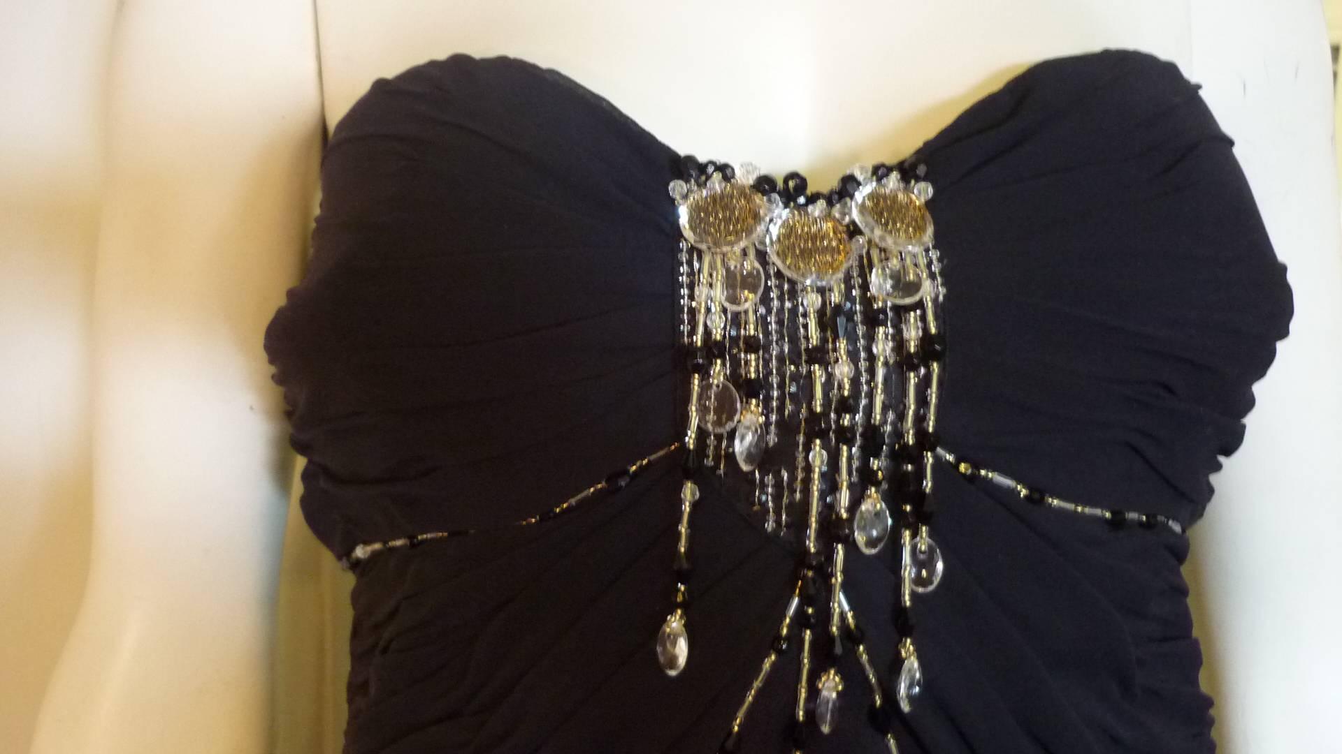Women's Superb Escada Black Beaded Silk Strapless Cocktail Dress (40 D)