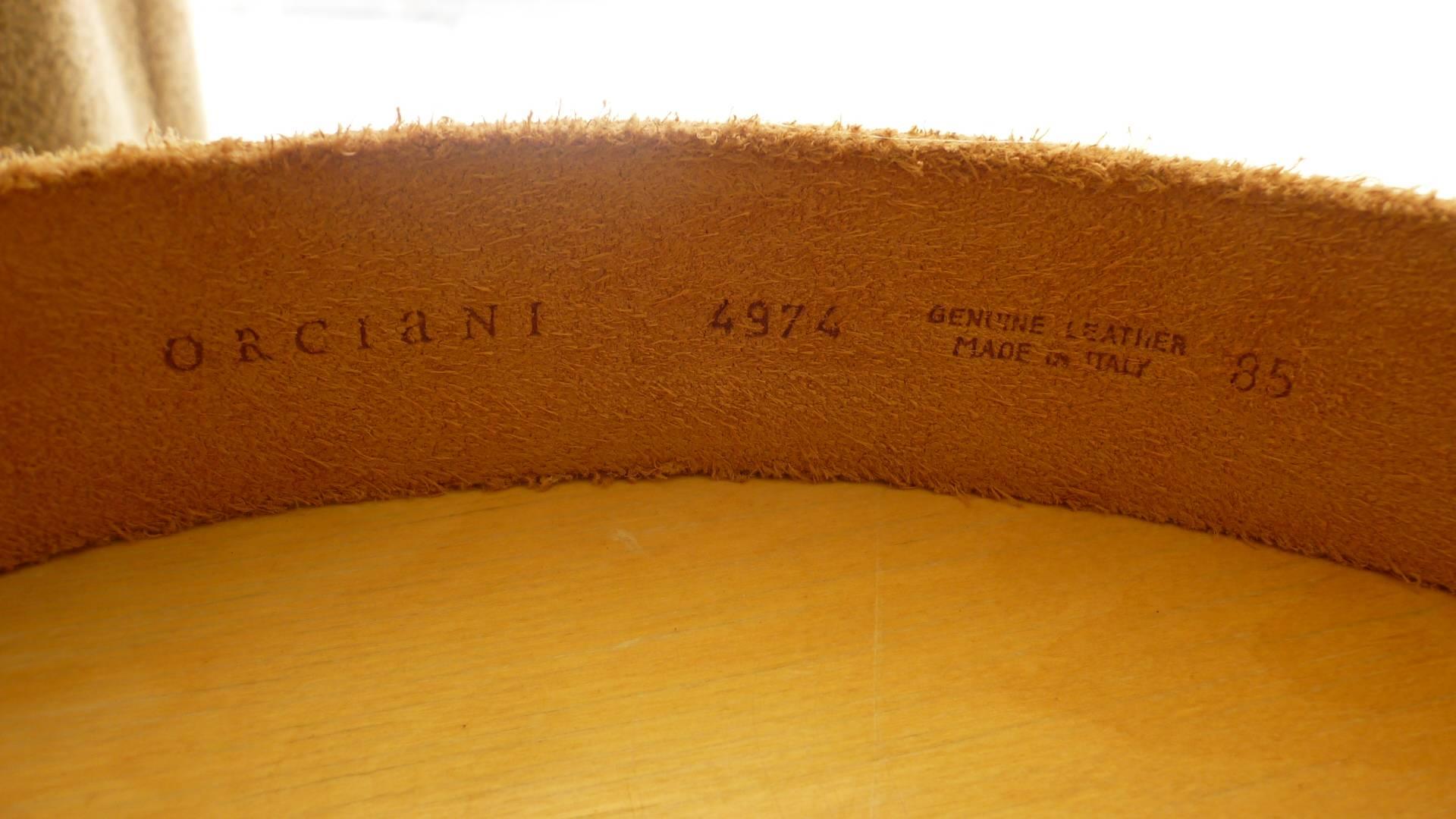 Brown Orciani Tan Leather Belt with Impressive Silver Tone Buckle
