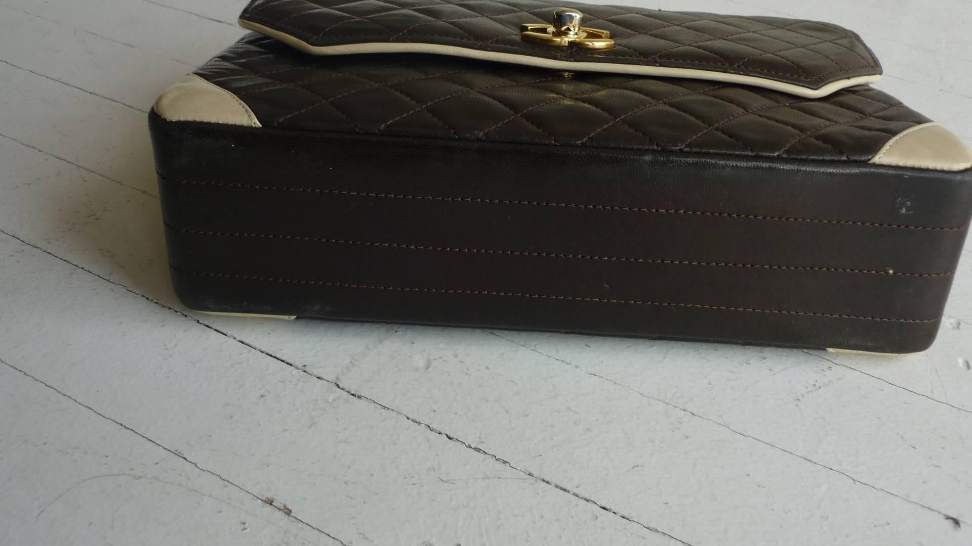 Beautiful Vintage Chanel two-tone (chocolate/beige) Flap Handbag 1