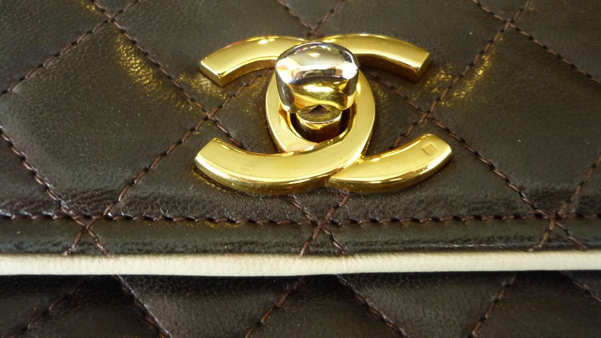 Black Beautiful Vintage Chanel two-tone (chocolate/beige) Flap Handbag