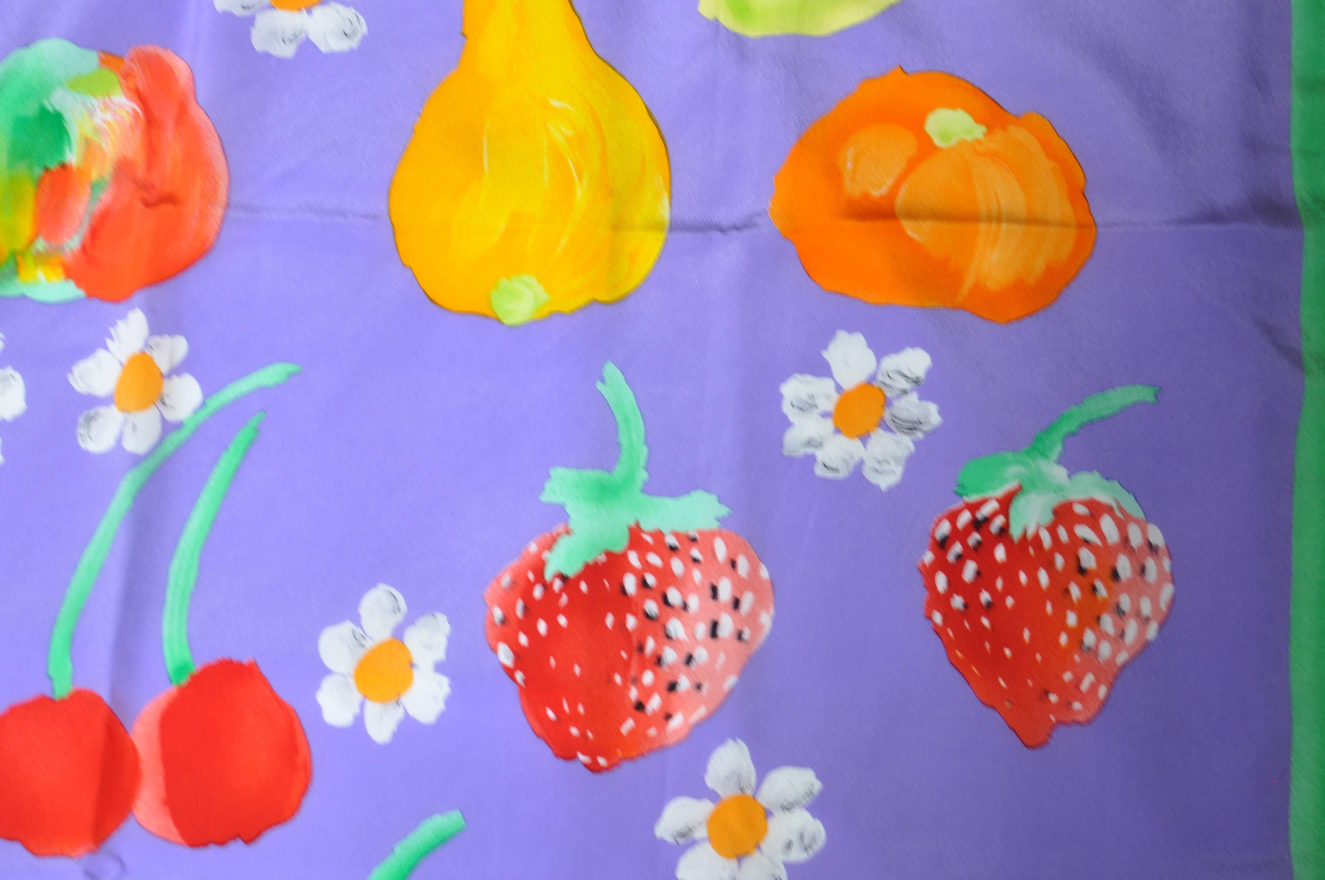 Ungaro Cornucopia of Fruit and Flowers Silk Scarf In Excellent Condition In Port Hope, ON