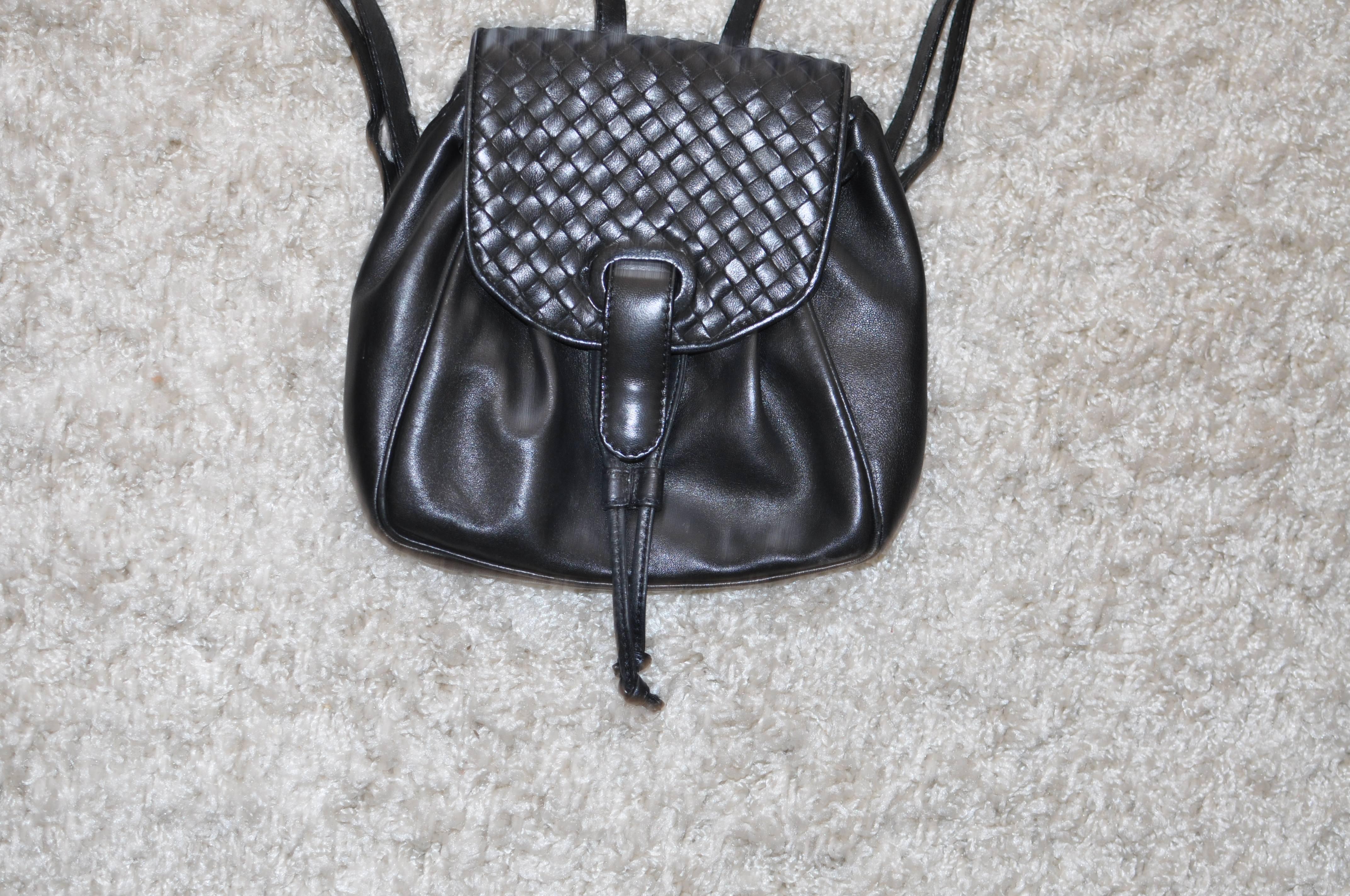 Bottega Veneta Vintage Black Intrecciato Leather Mini Backpack 2