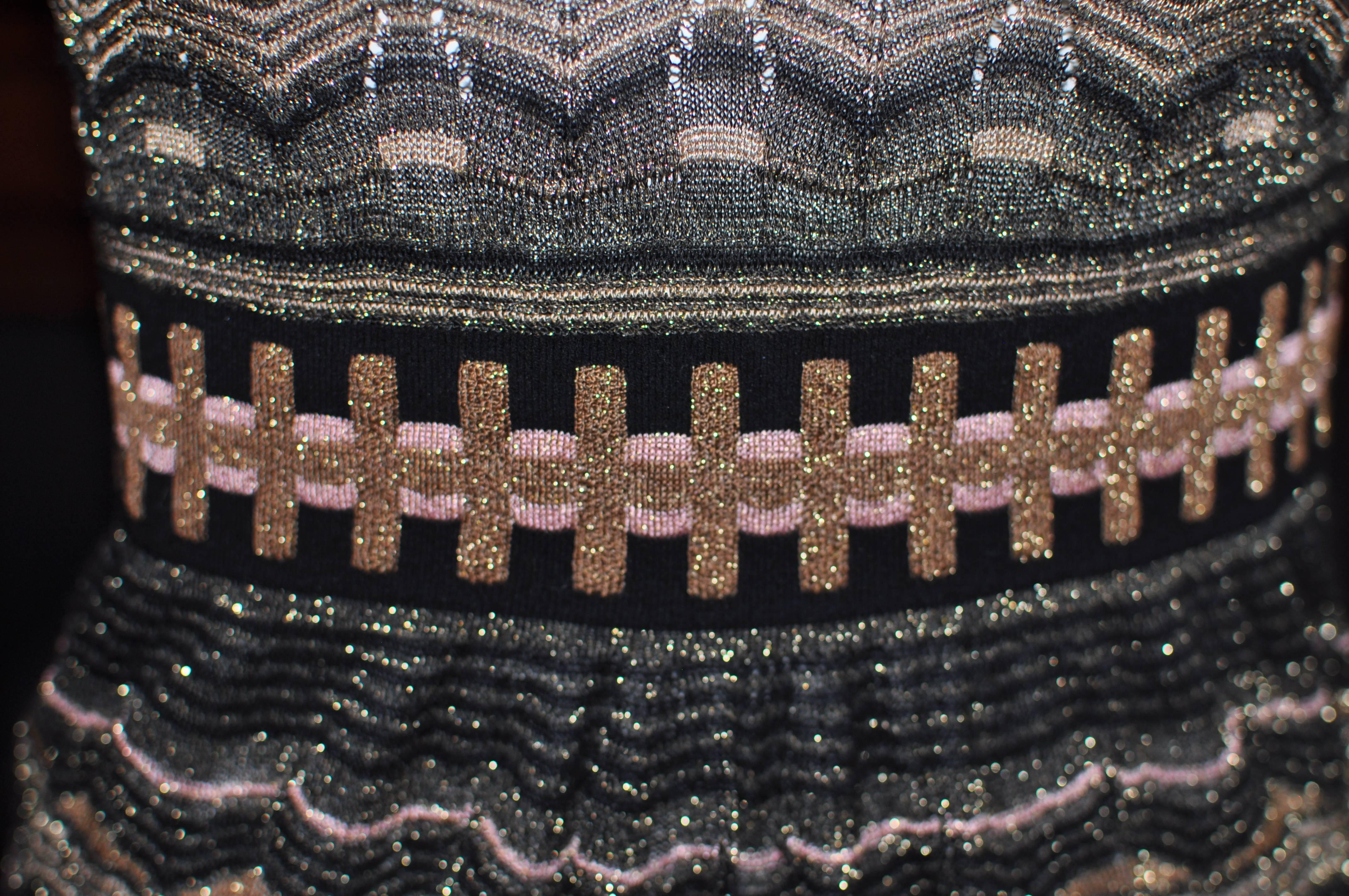 Gray M Missoni Metallic Multi Hued Zigzag Dress (S)