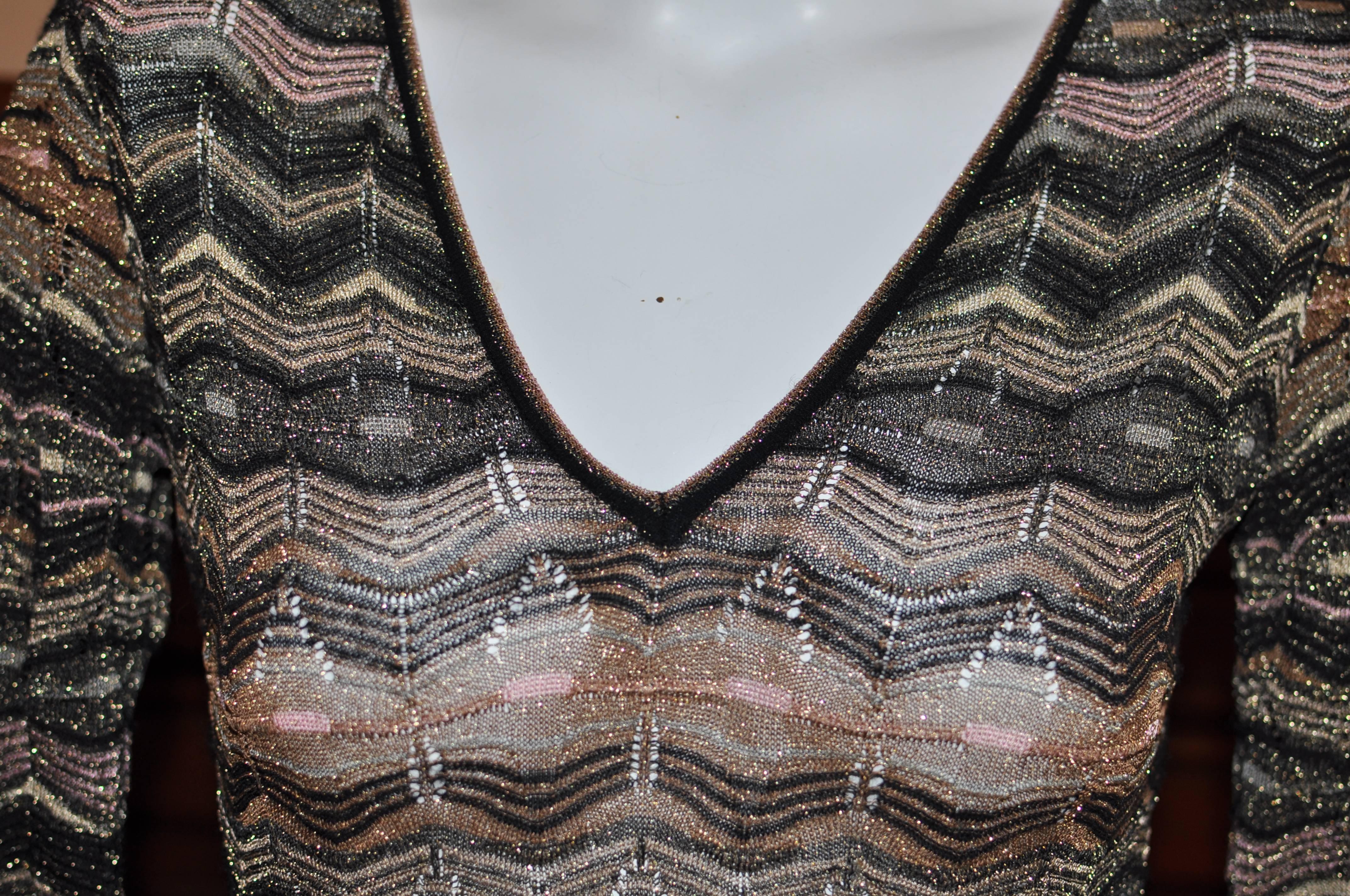 M Missoni Metallic Multi Hued Zigzag Dress (S) 1