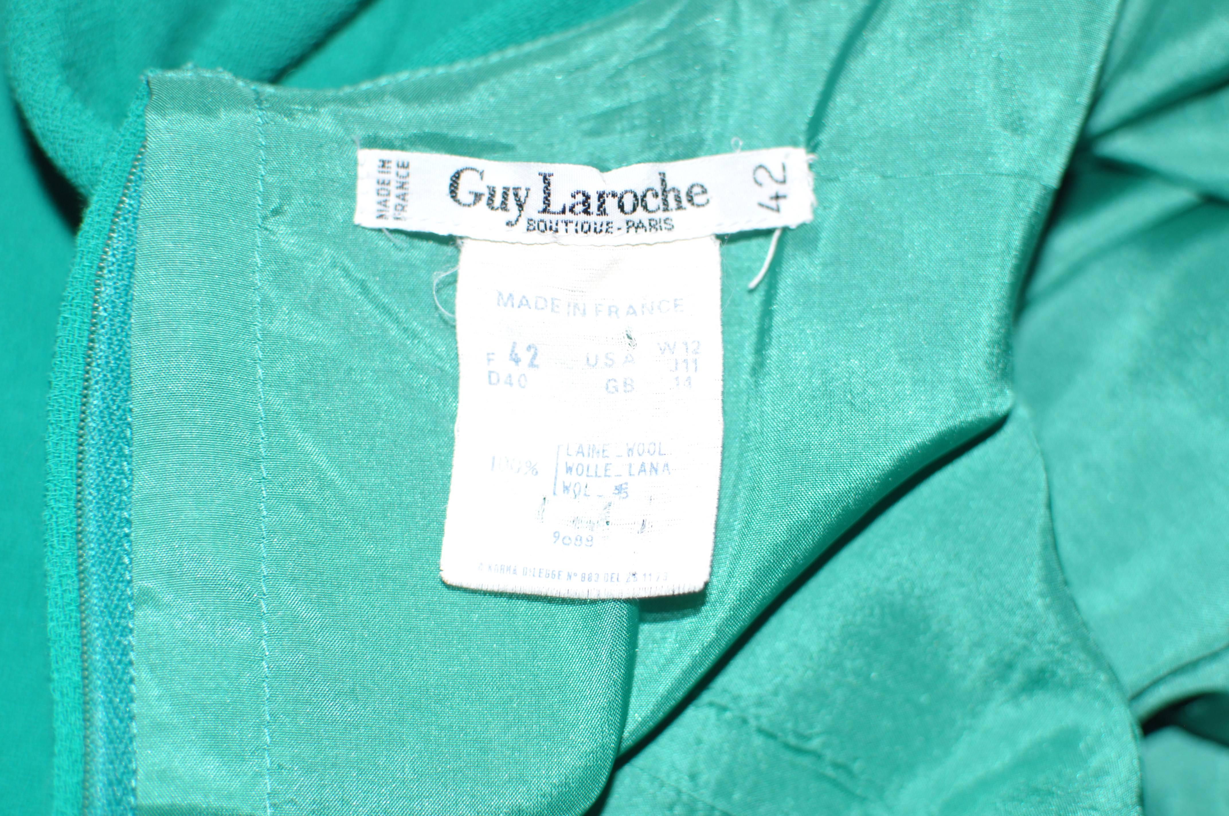 80s Guy Laroche Green Wool Dress (42 Fr) 1