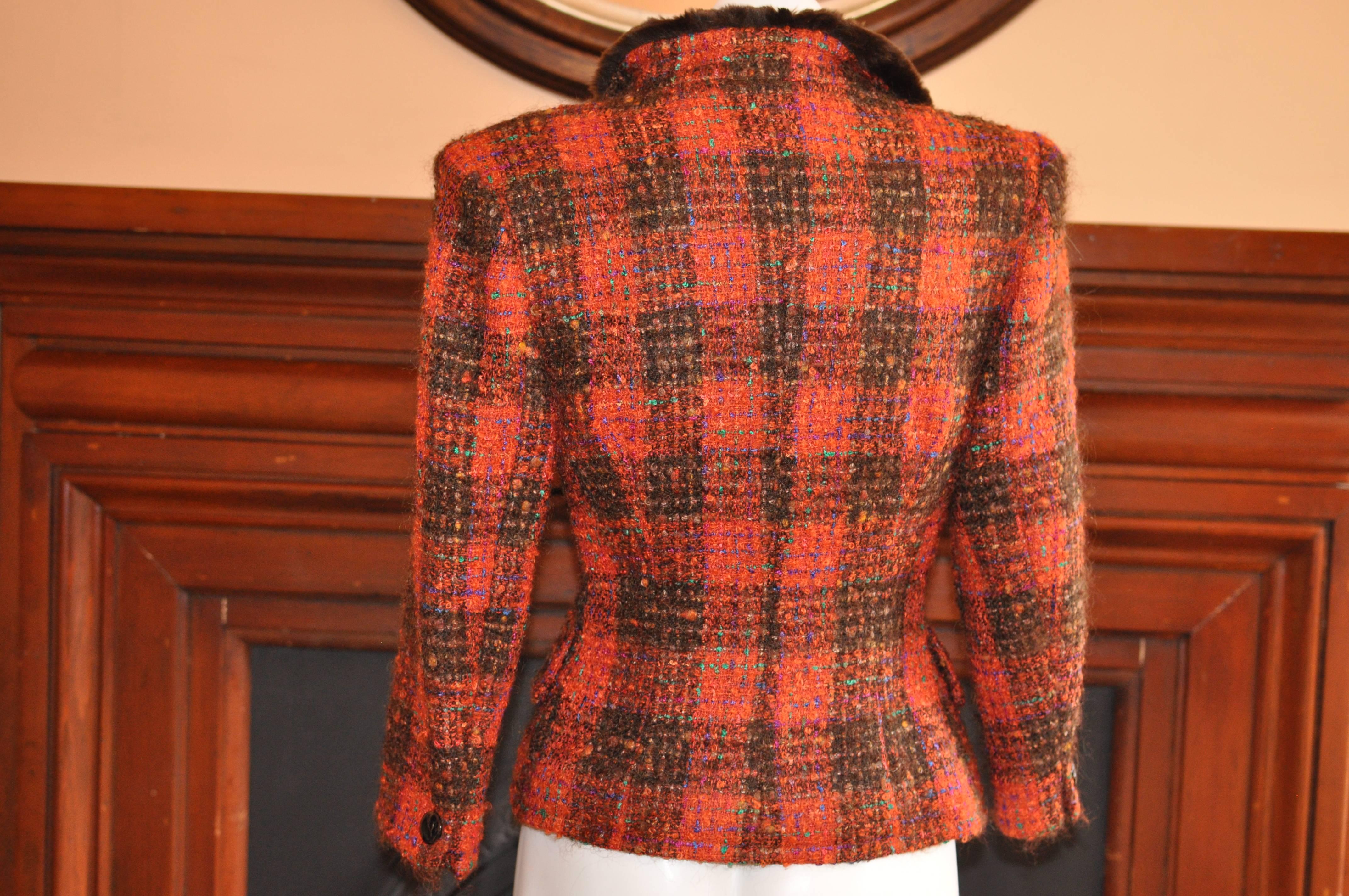 1980s Nina Ricci Plaid Wool/Mohair Jacket 36 Fr In Excellent Condition In Port Hope, ON