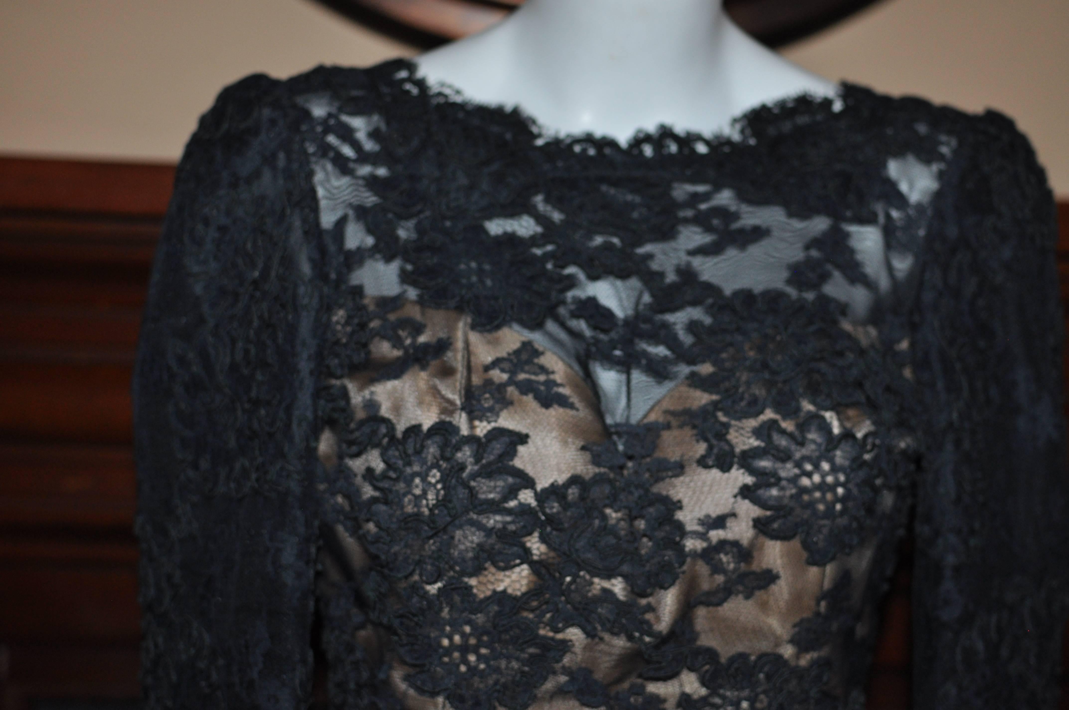 Victor Costa Black Lace Cocktail Dress (8), 1980s  In Excellent Condition In Port Hope, ON