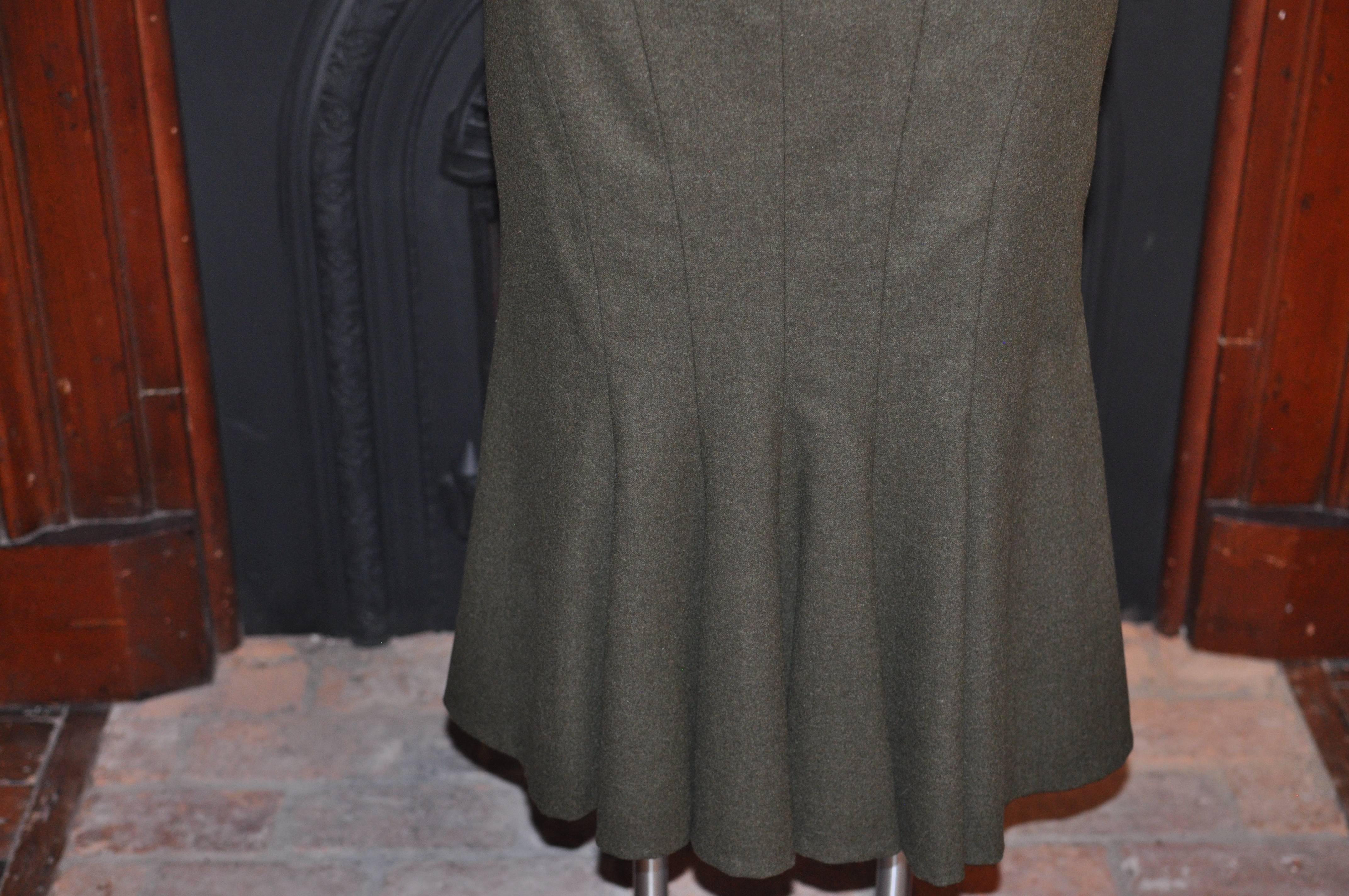 Lovely loden green skirt 57% virgin wool 30% angora 10% cashgora and 3% elastan, The drape neck top is 70% cashmere and 30% silk and size M