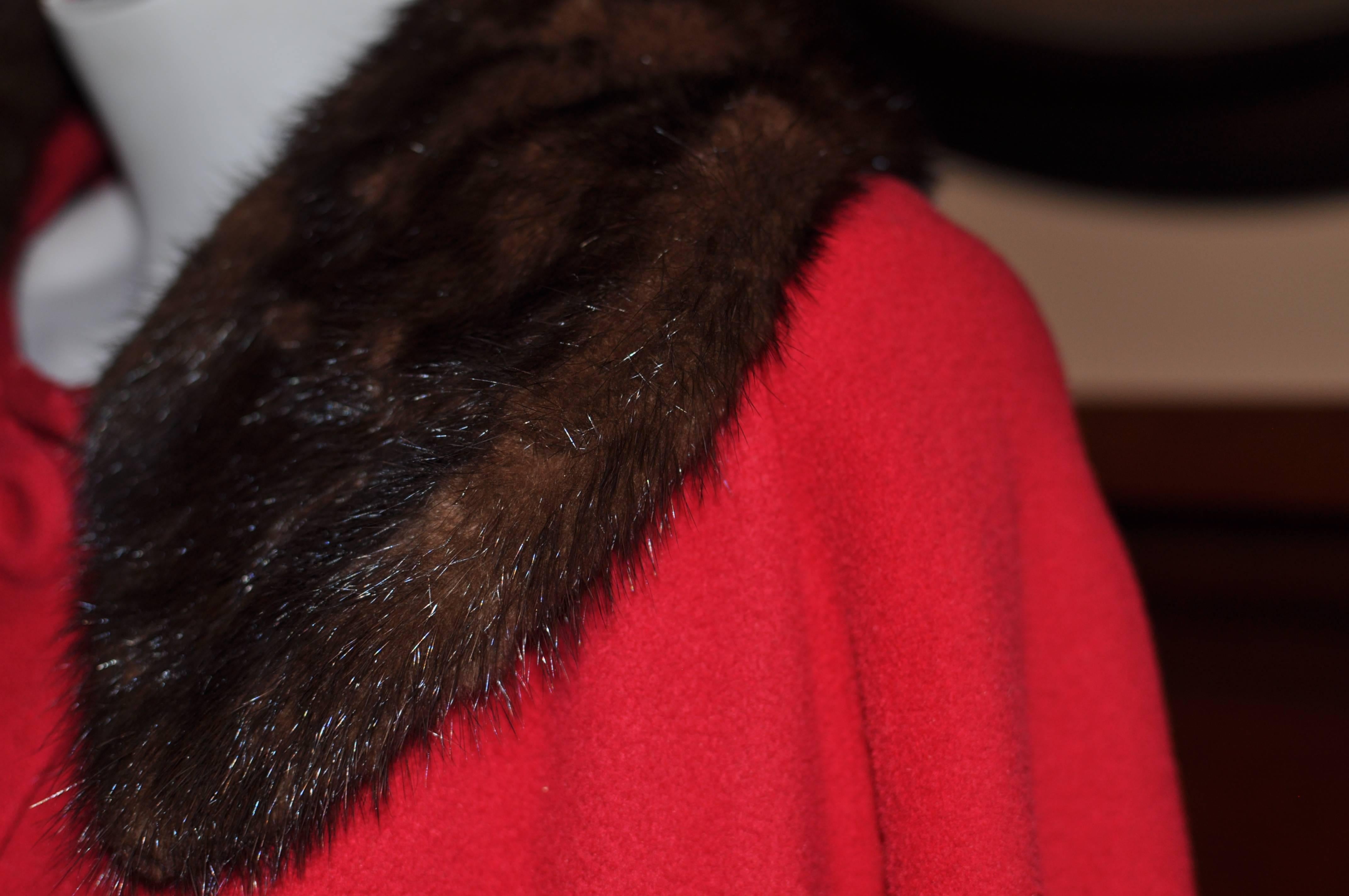 Women's or Men's 1950s Queen's Ransom Hand Tailored by Ronnie Cashmere Coat with Mink Trim