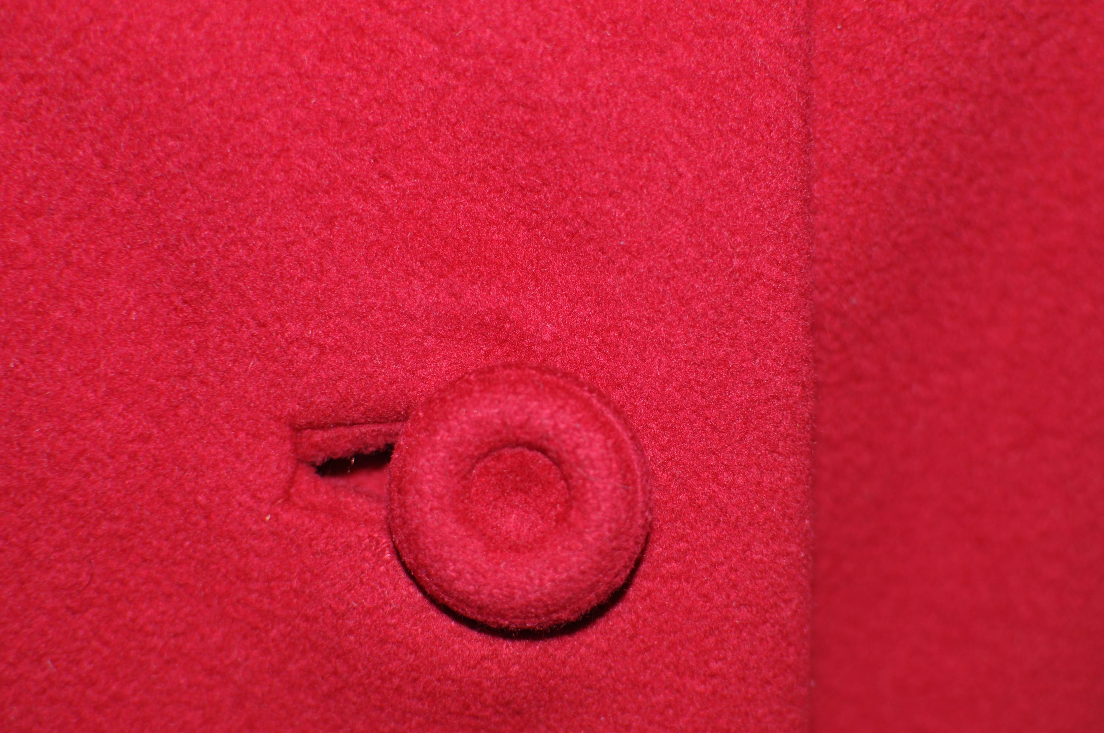 Red 1950s Queen's Ransom Hand Tailored by Ronnie Cashmere Coat with Mink Trim