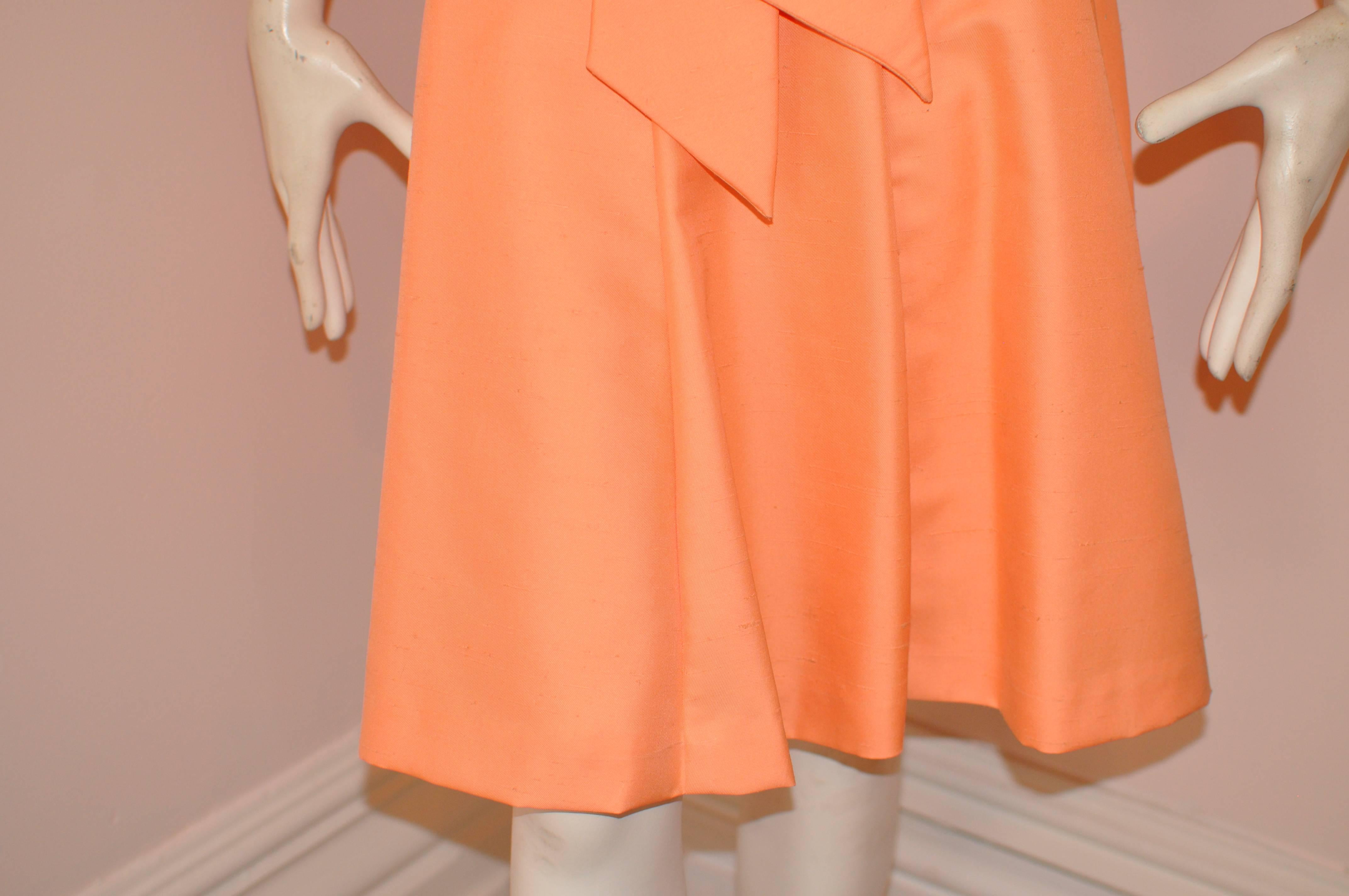 Women's Vintage Peach Raw Silk Dress with Belt