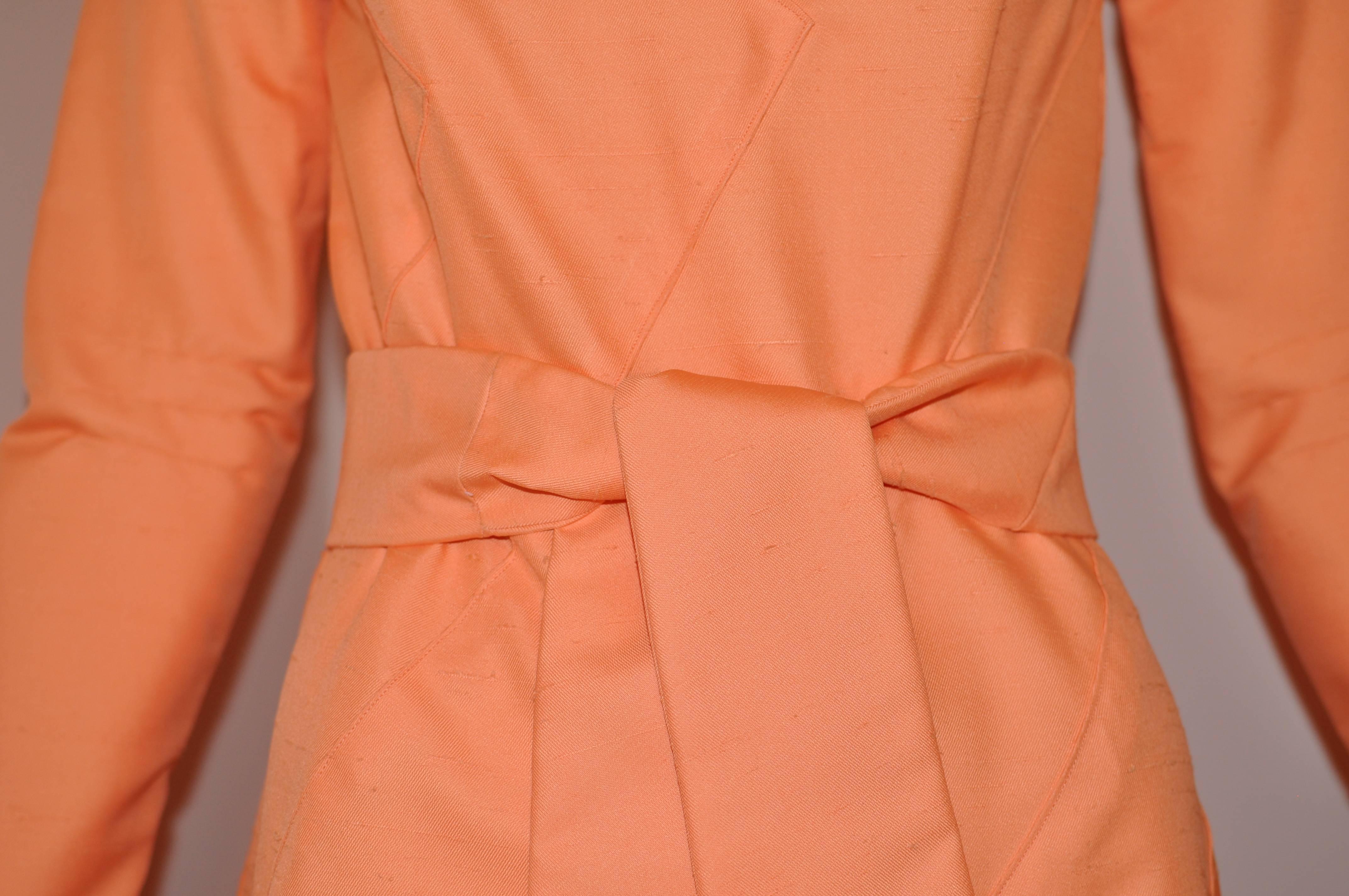 Vintage Peach Raw Silk Dress with Belt In Excellent Condition In Port Hope, ON