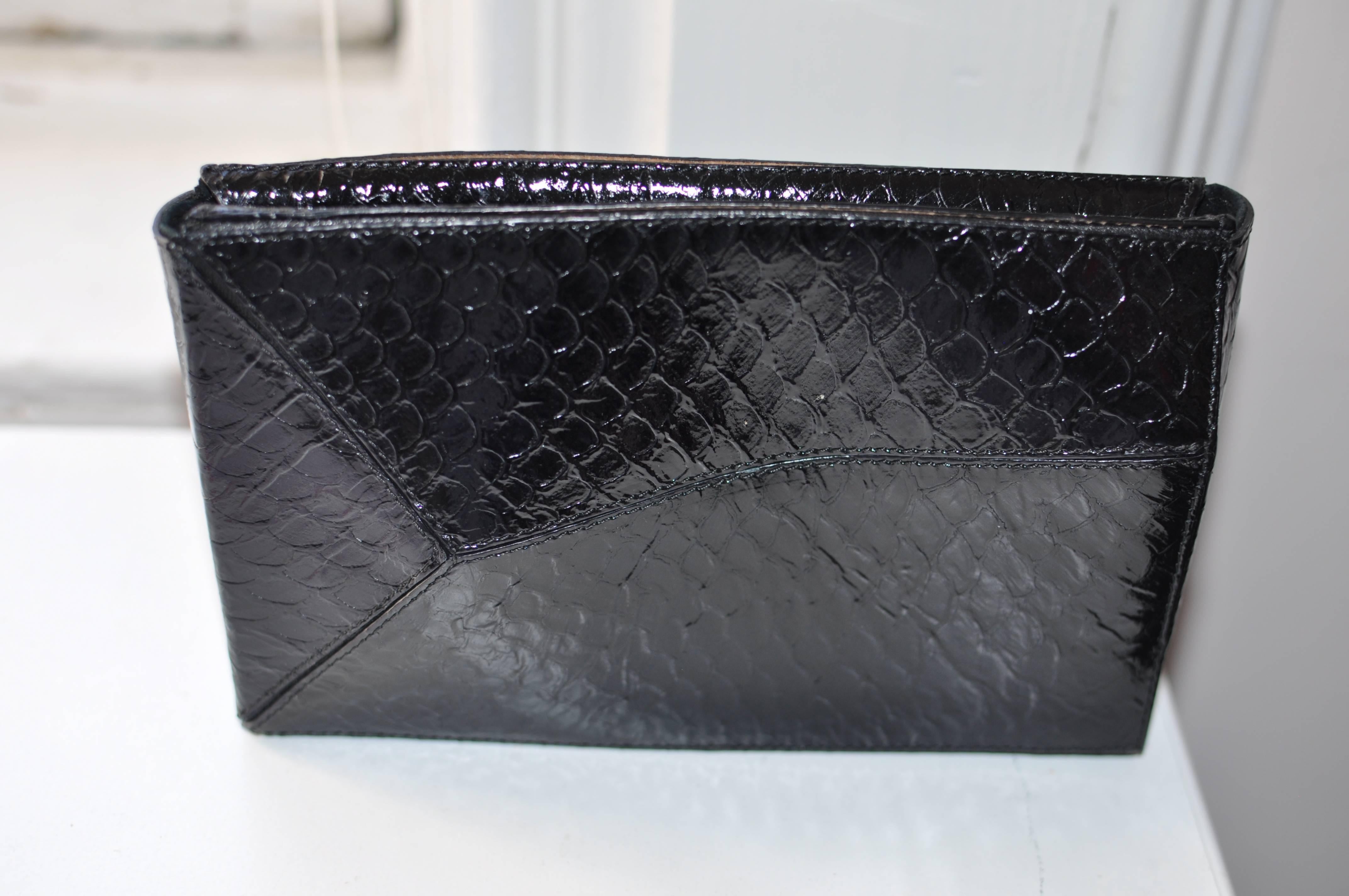 Jil Sander Black Snake Print Leather Architectural Clutch  In Excellent Condition In Port Hope, ON