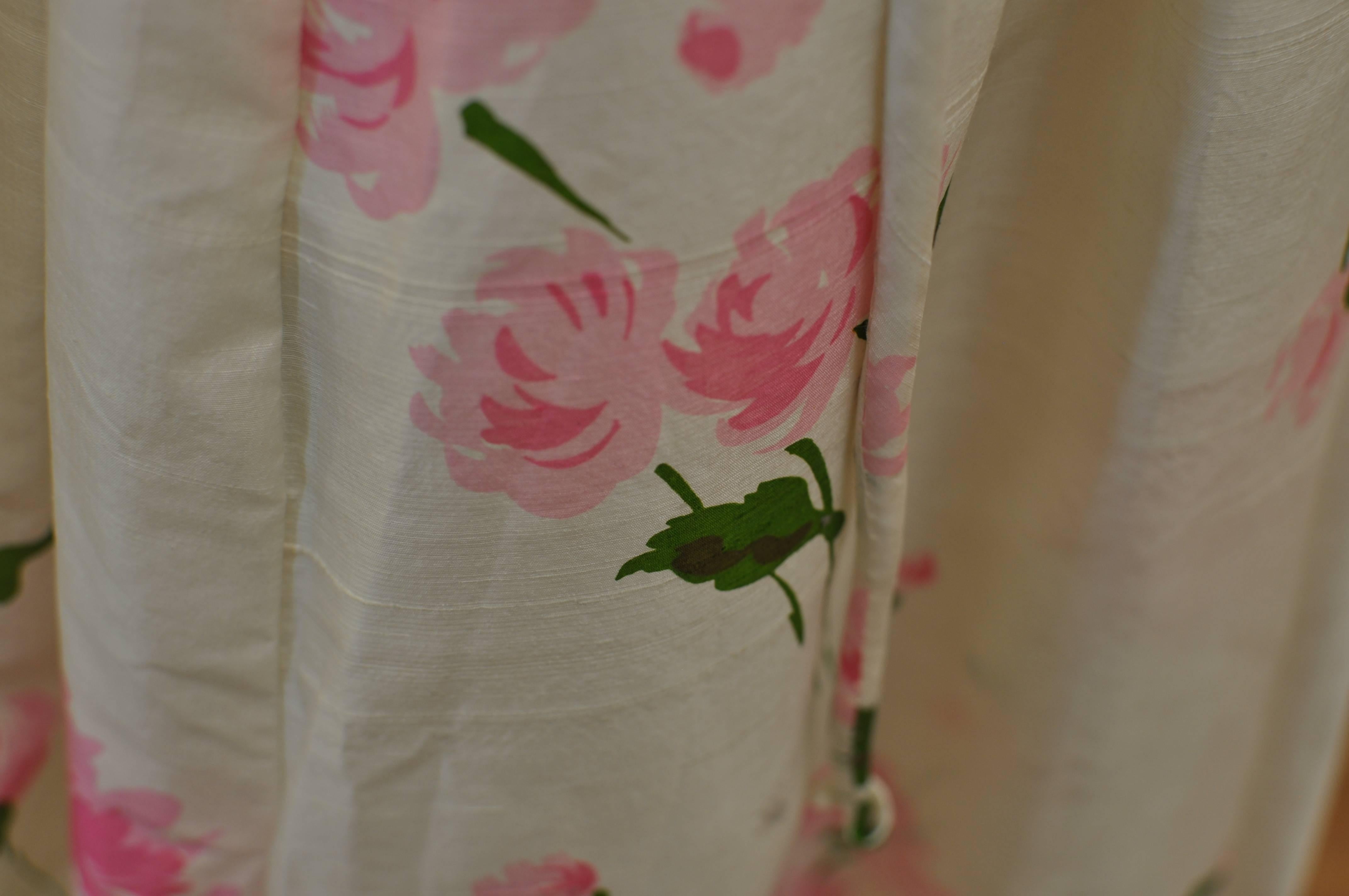 Beige 1950s Suzy Perette Raw Silk Floral Dress