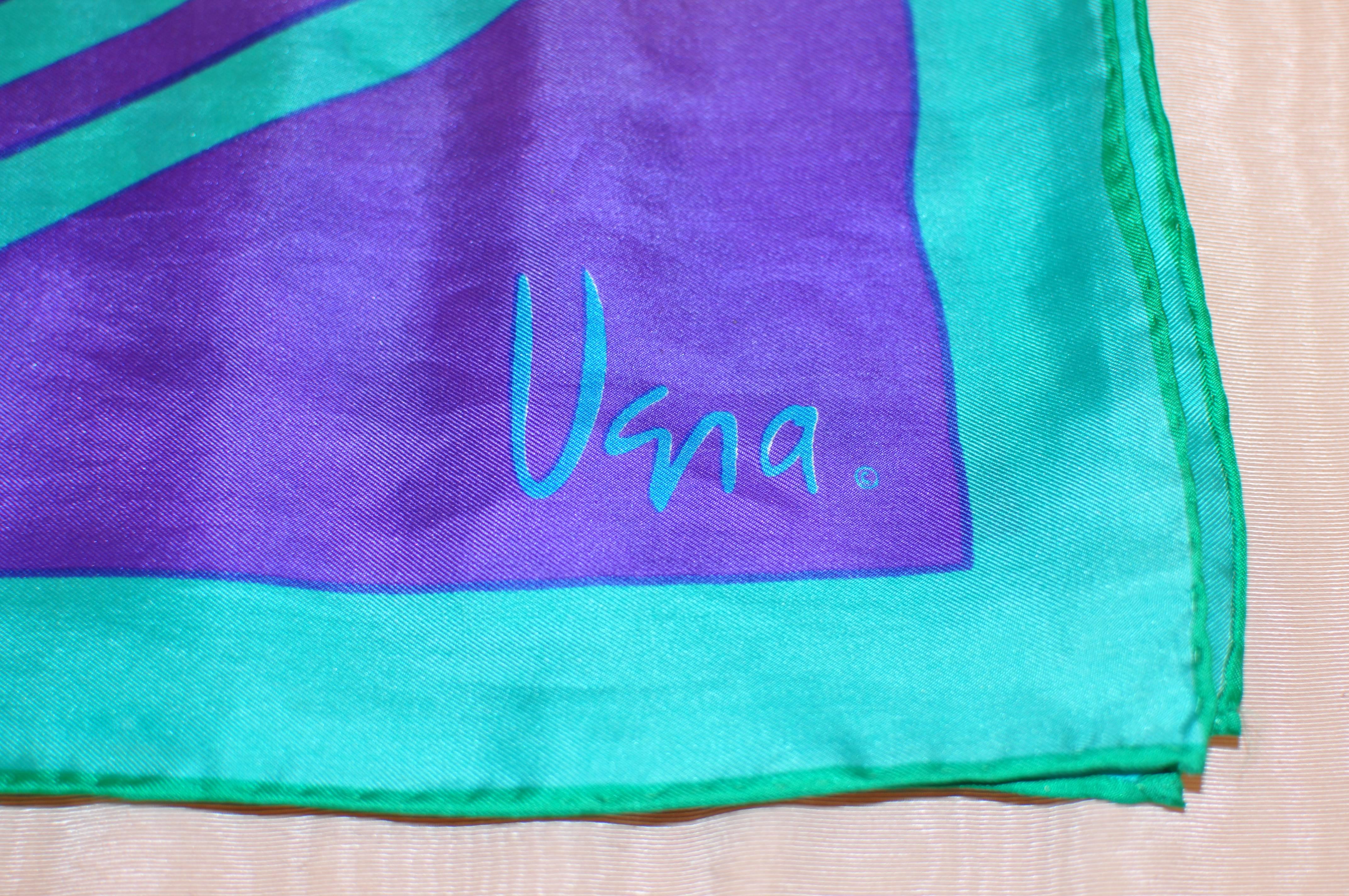 Lovely multi striped silk scarf in purples, blue and green, with nice hand rolled hems. In very good condition with a couple of minor spots in keeping with the age.