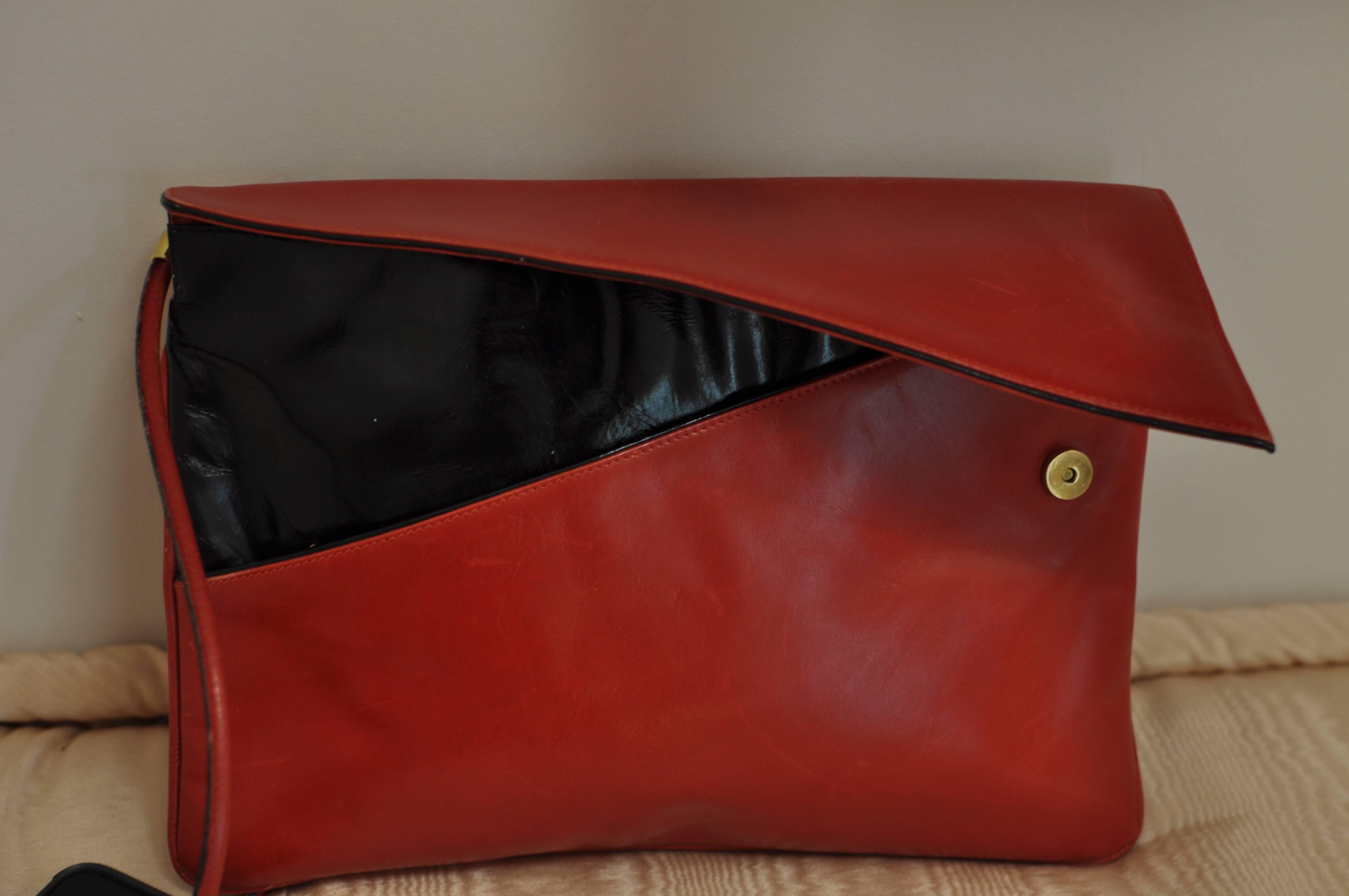 Salvatore Ferragamo Firenze Red and Black Leather Envelope Crossbody / Clutch 1