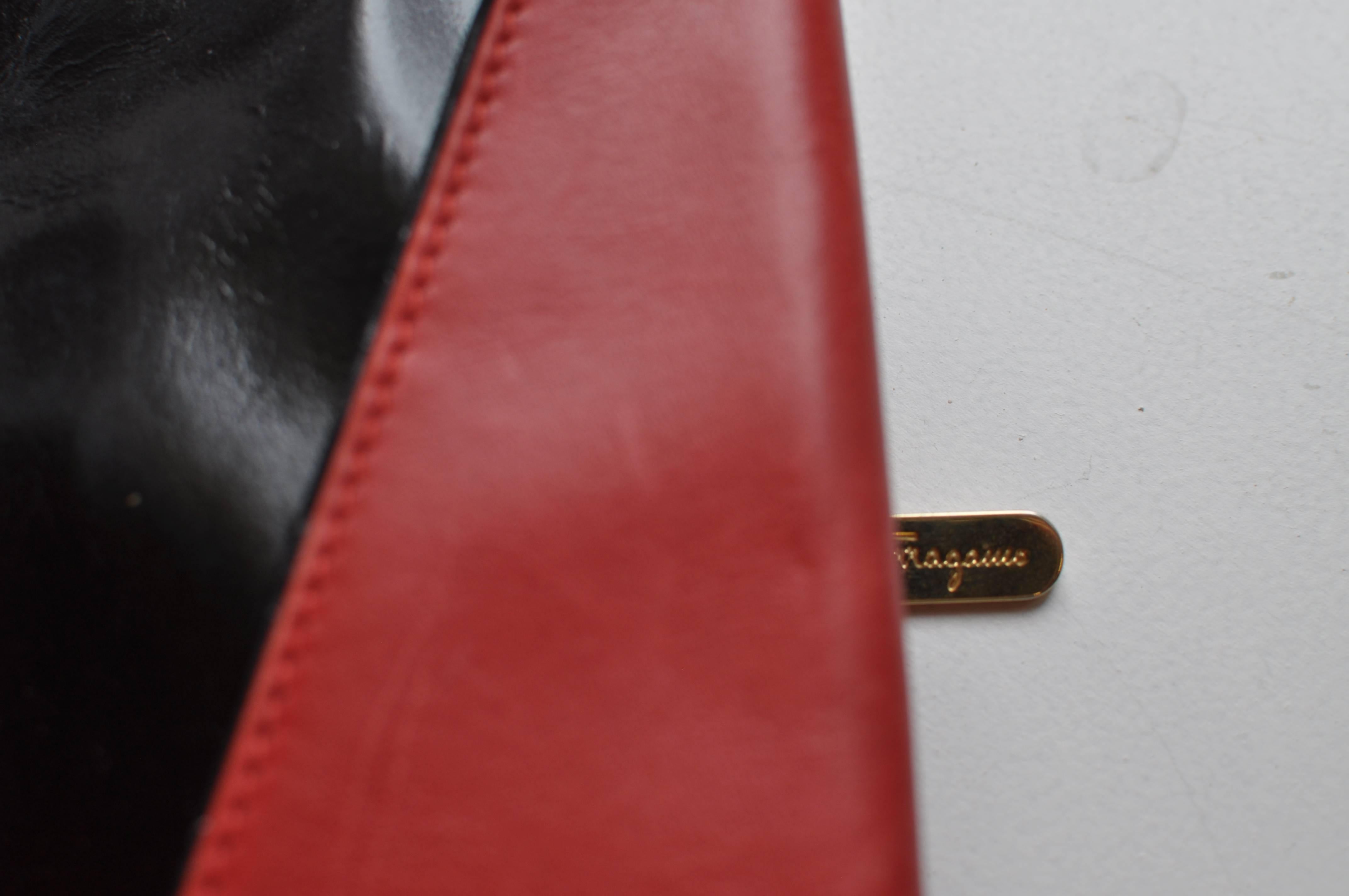 Salvatore Ferragamo Firenze Red and Black Leather Envelope Crossbody / Clutch 3