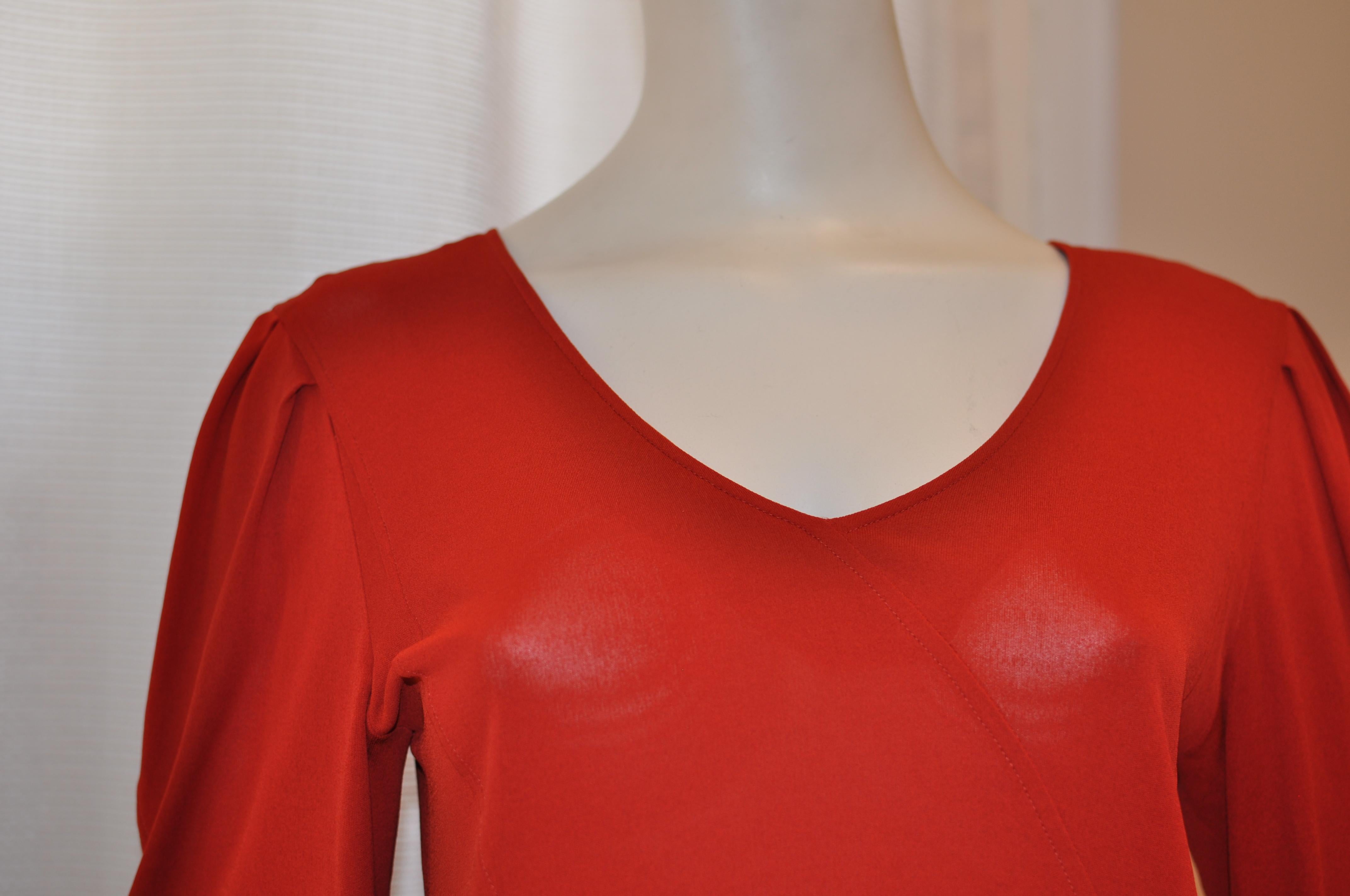 Jean Muir Red Viscose Jersey Dress, 1980s  1