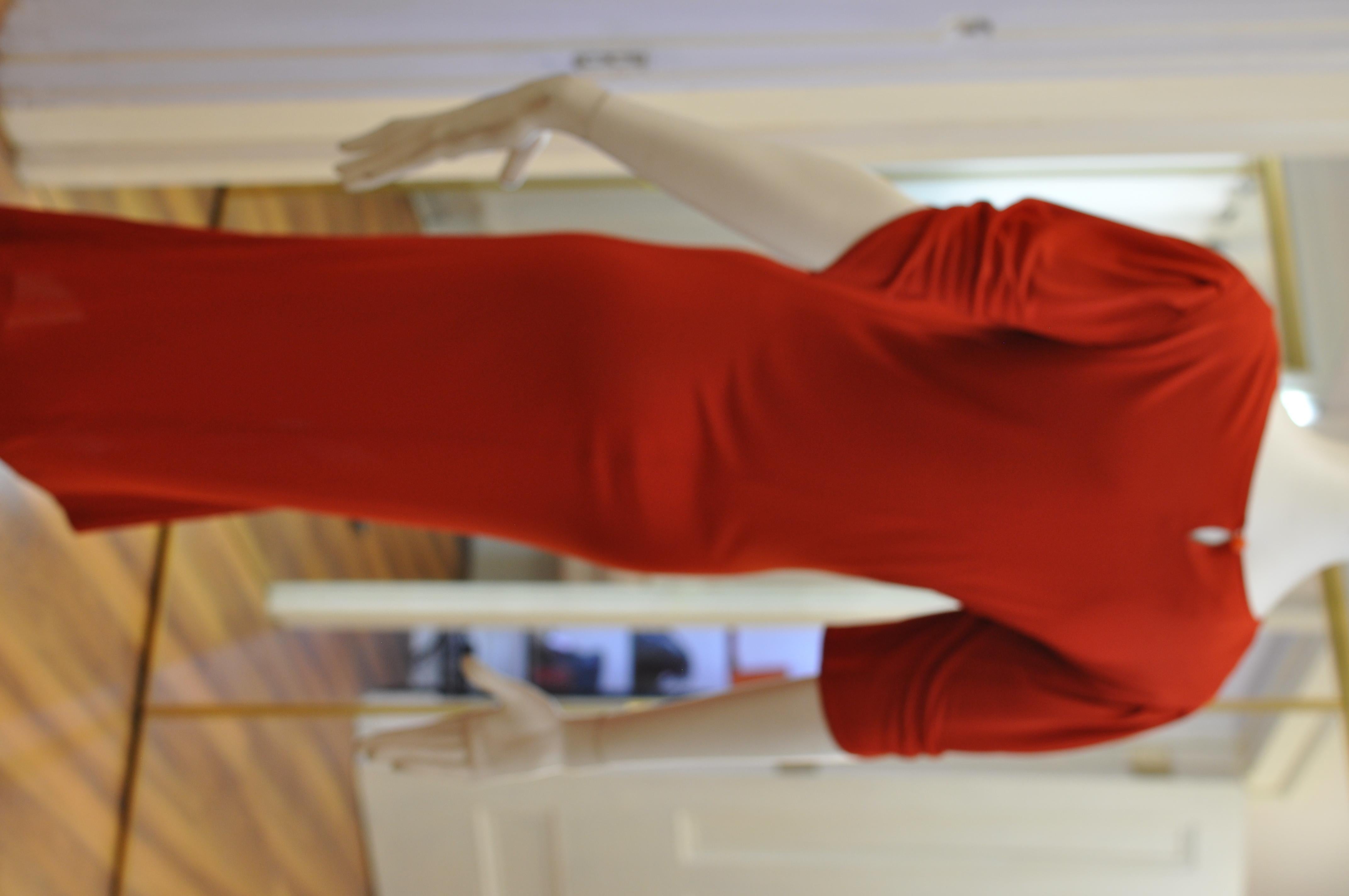 Jean Muir Red Viscose Jersey Dress, 1980s  2