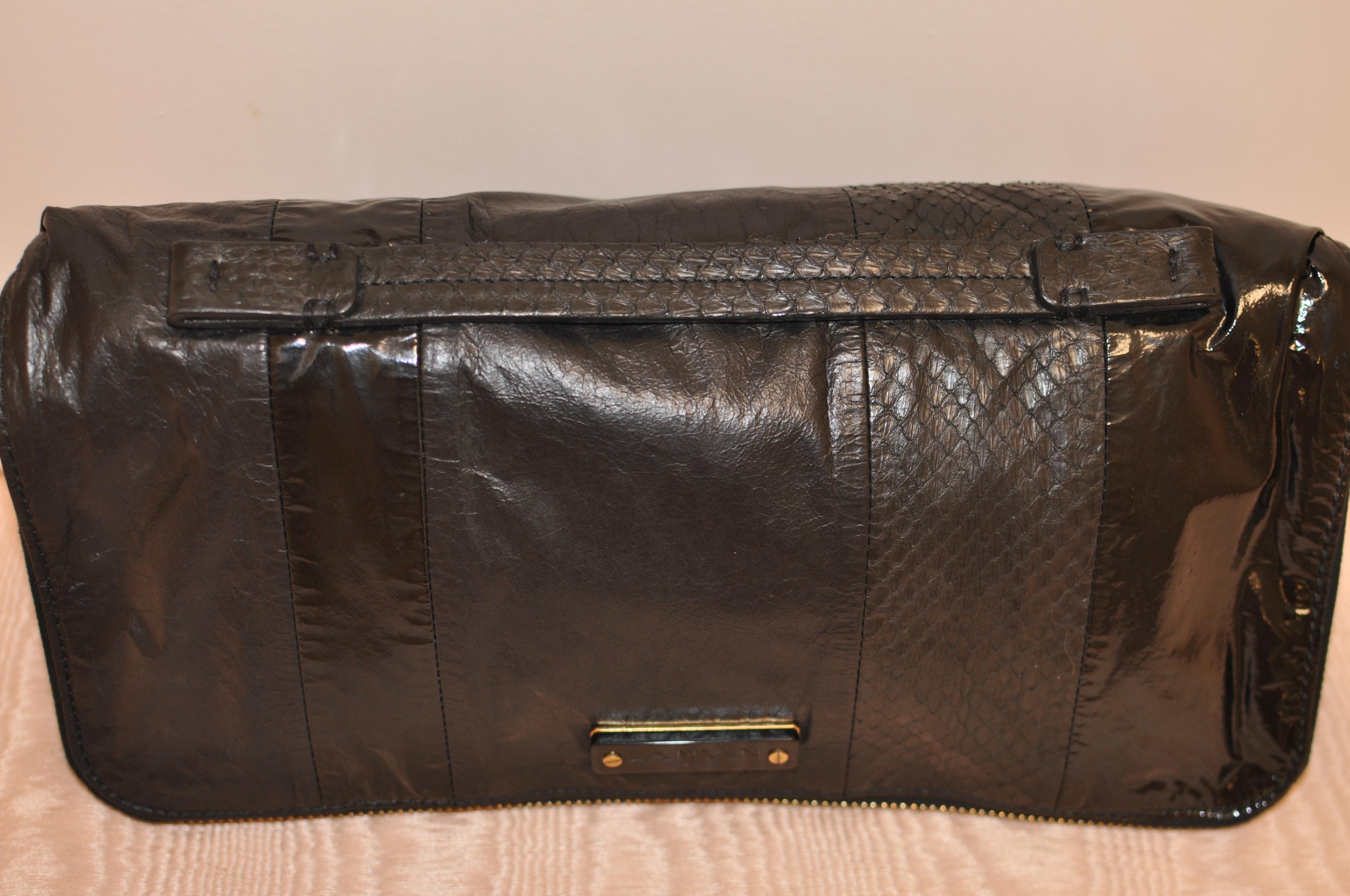 Lanvin Black Patent Leather and Reptile Foldover Handbag 41402, circa 2015 In New Condition In Port Hope, ON