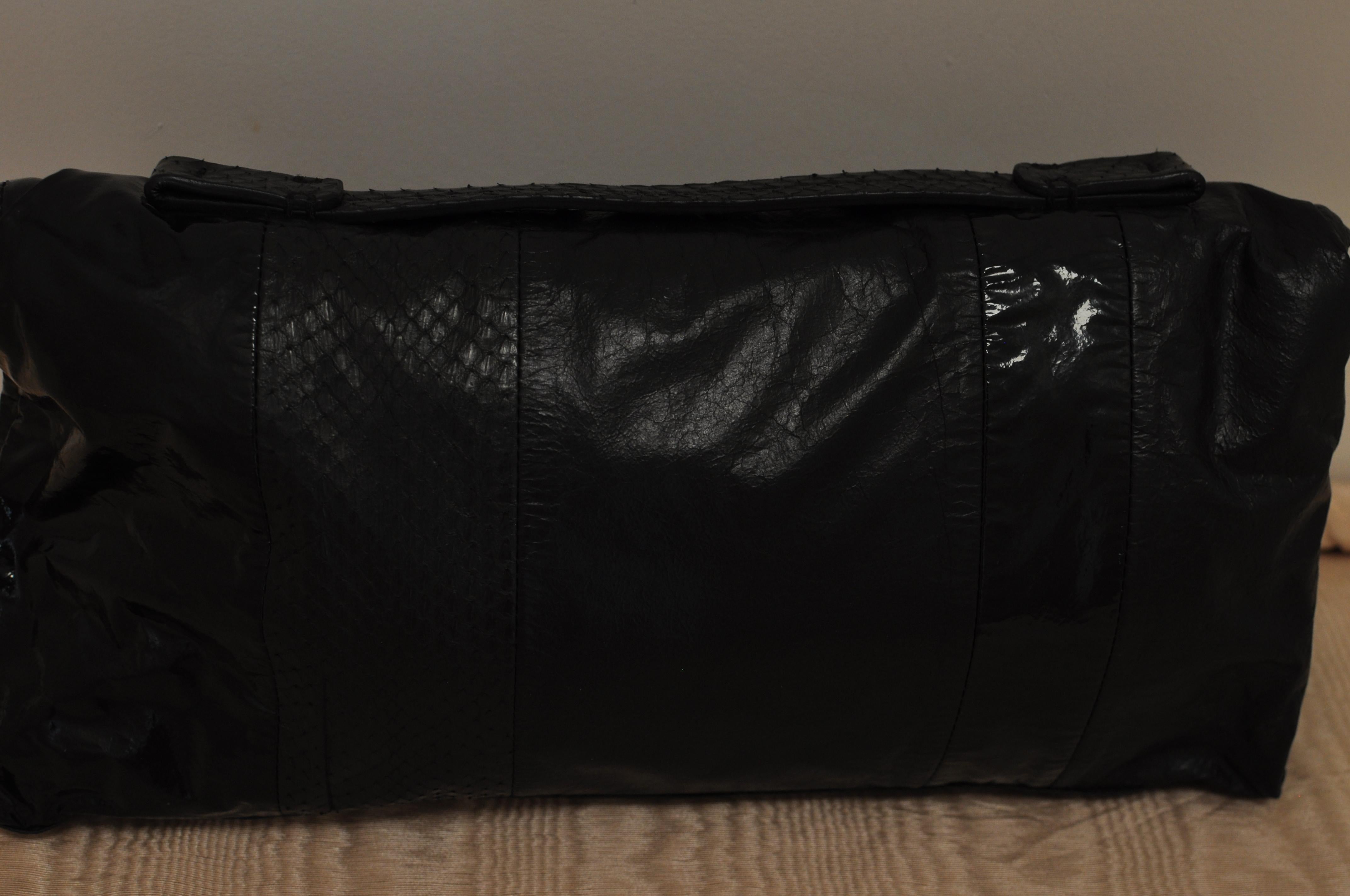 Women's Lanvin Black Patent Leather and Reptile Foldover Handbag 41402, circa 2015
