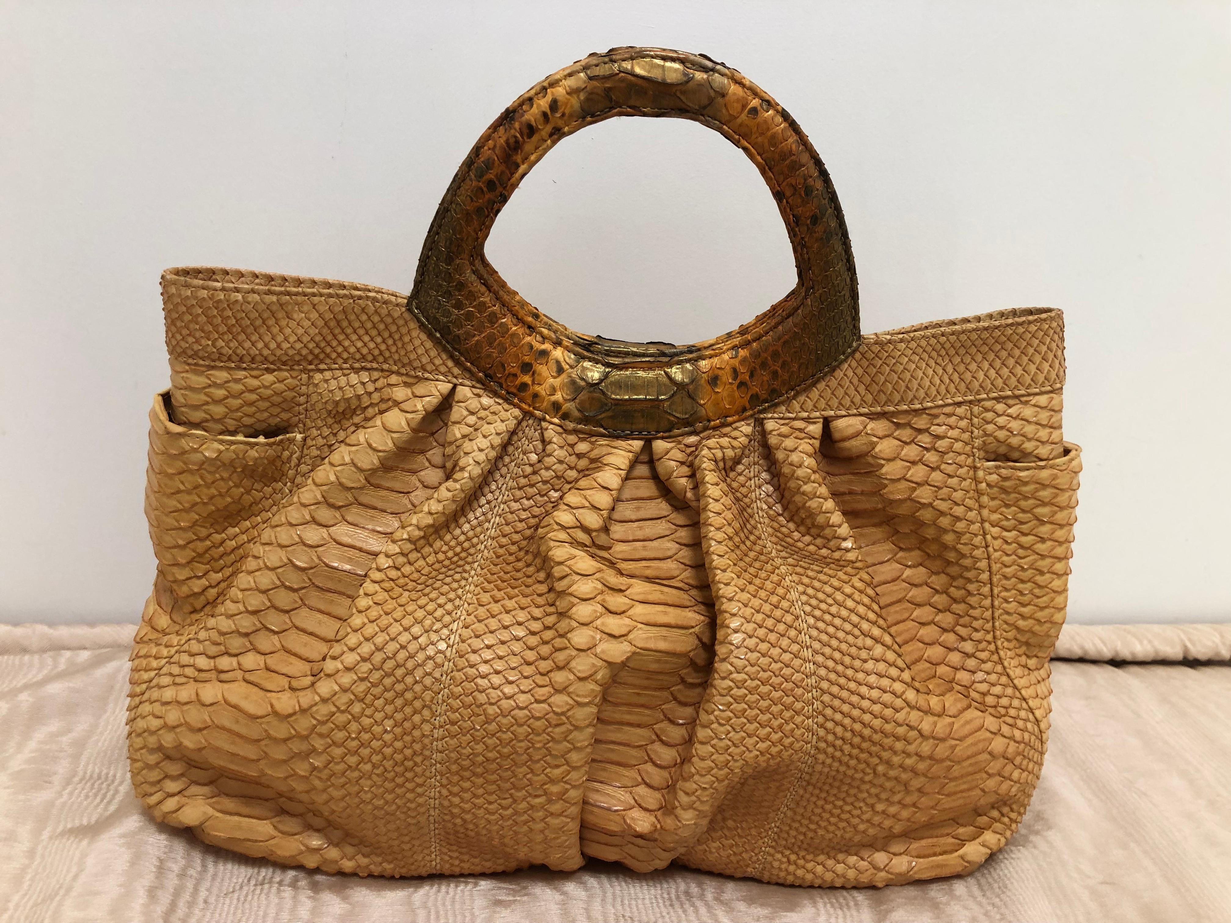 Brown LAI Pumpkin Colored Python Handbag