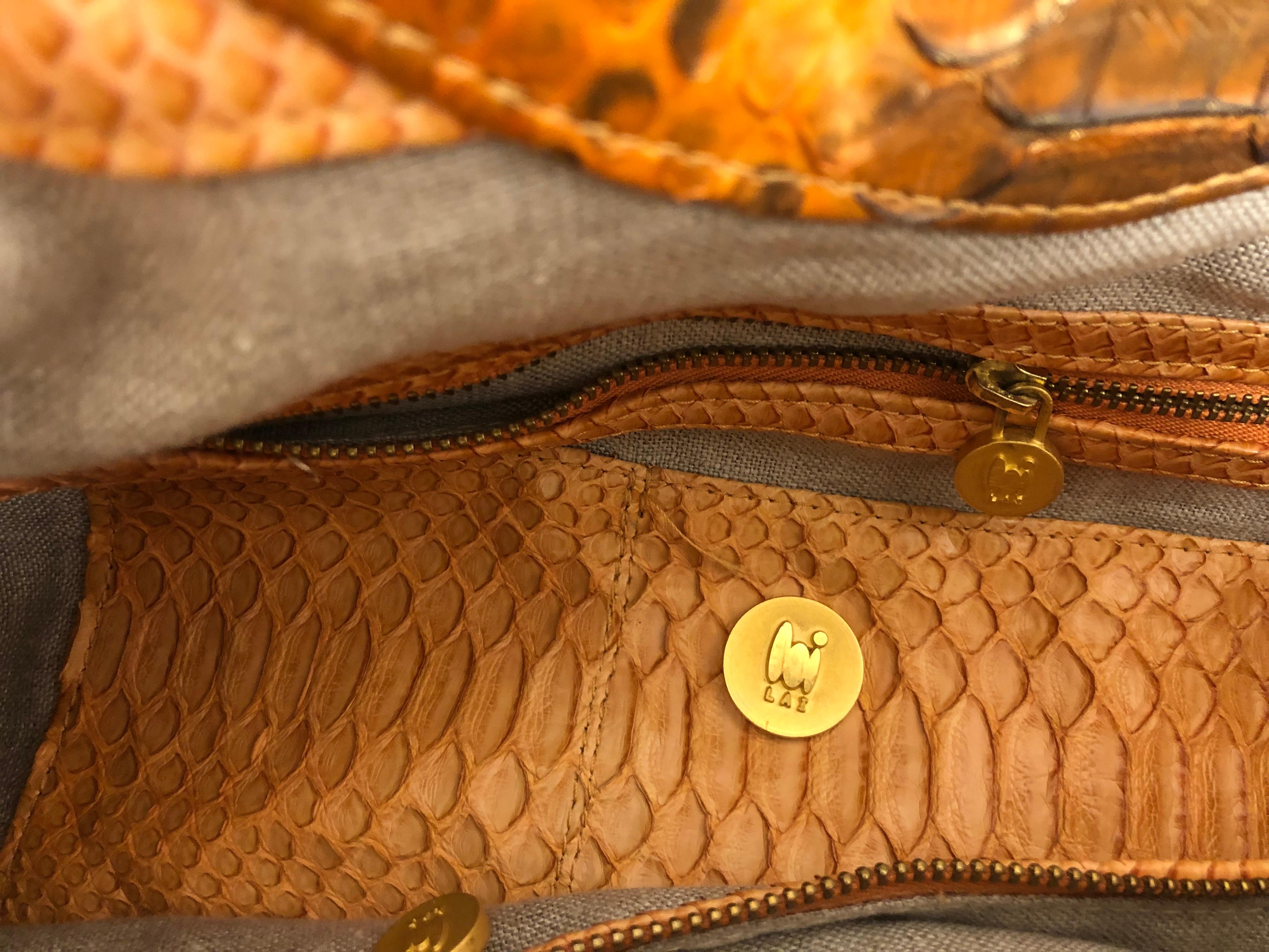 LAI Pumpkin Colored Python Handbag In Excellent Condition In Port Hope, ON