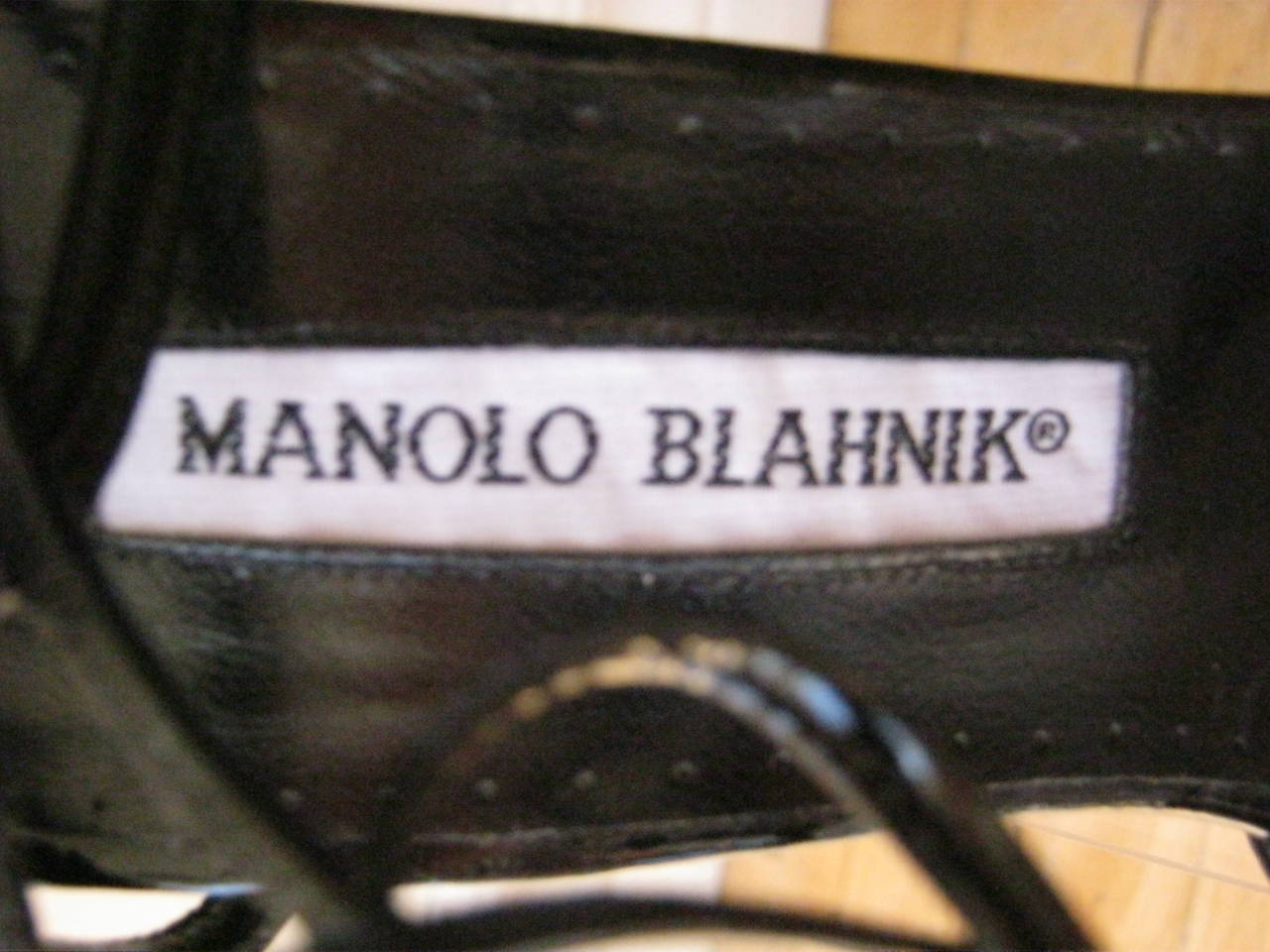 Women's Manolo Blahnik Black Patent Leather Slingbacks (37)