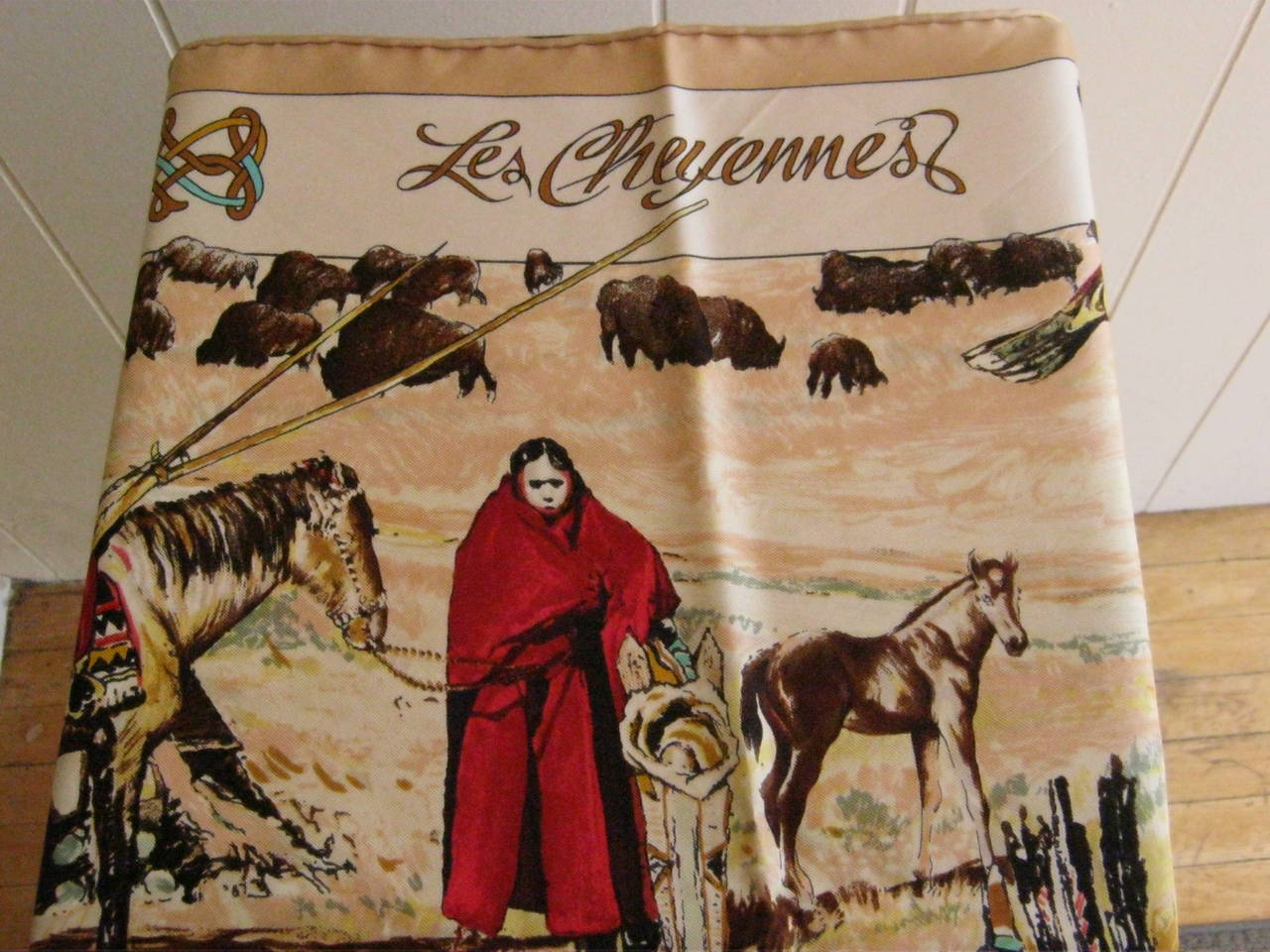 Kermit Oliver designed Hermes scarves are highly collectible. There is no one better in depicting the majesty of the Native Indian.

The silk twill 35.5