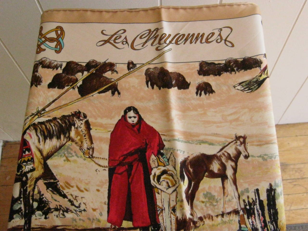 HERMES Silk Scarf Les Cheyennes by Kermit Oliver with box