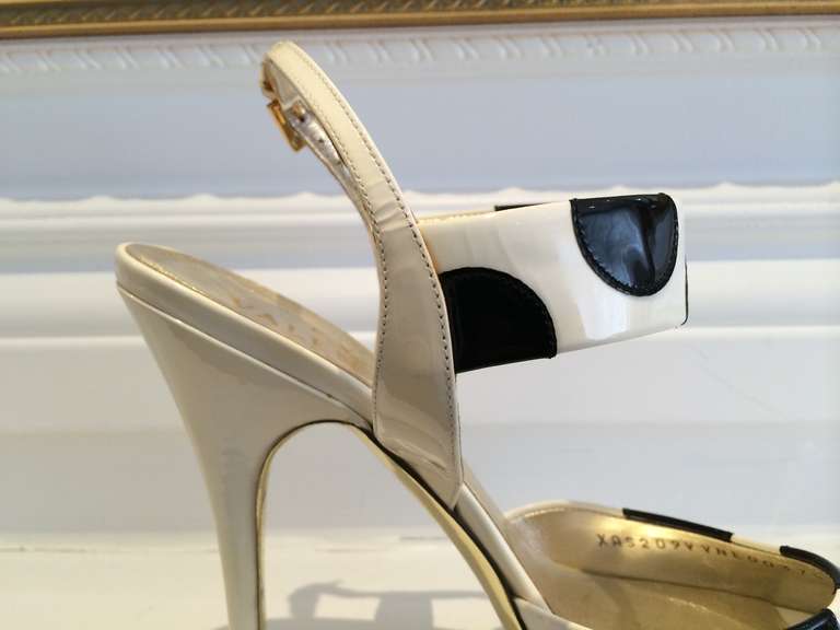Valentino White patent Sandals with Black Polka Dots 1