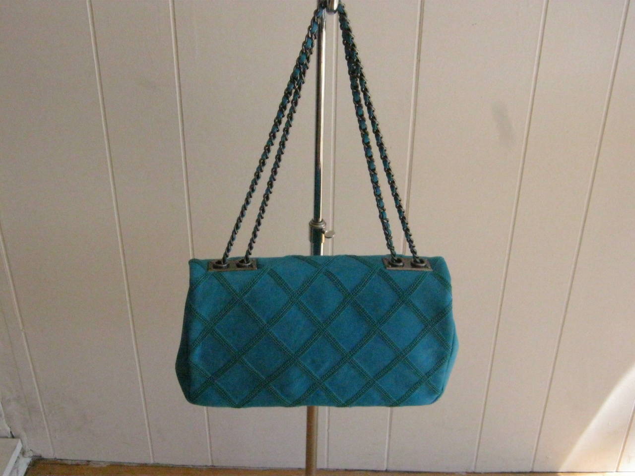 Women's Stunning CHANEL Turquoise Handbag with Signature Ribbed Quilting