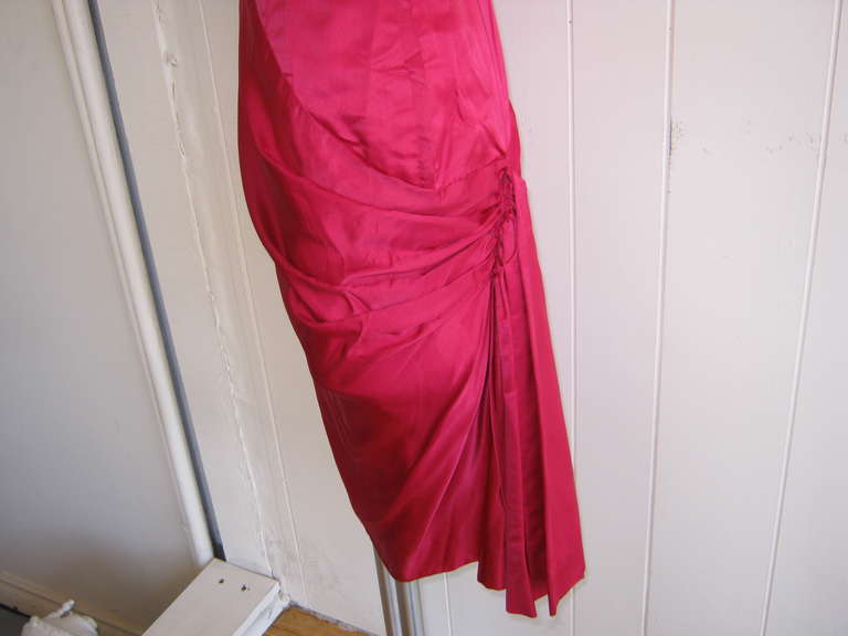 Red Fantastic 1950s Mr. Blackwell Custom Satin Bustle Dress