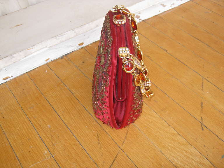 Women's Judith Leiber Satin Beaded Floral Jeweled Evening Bag