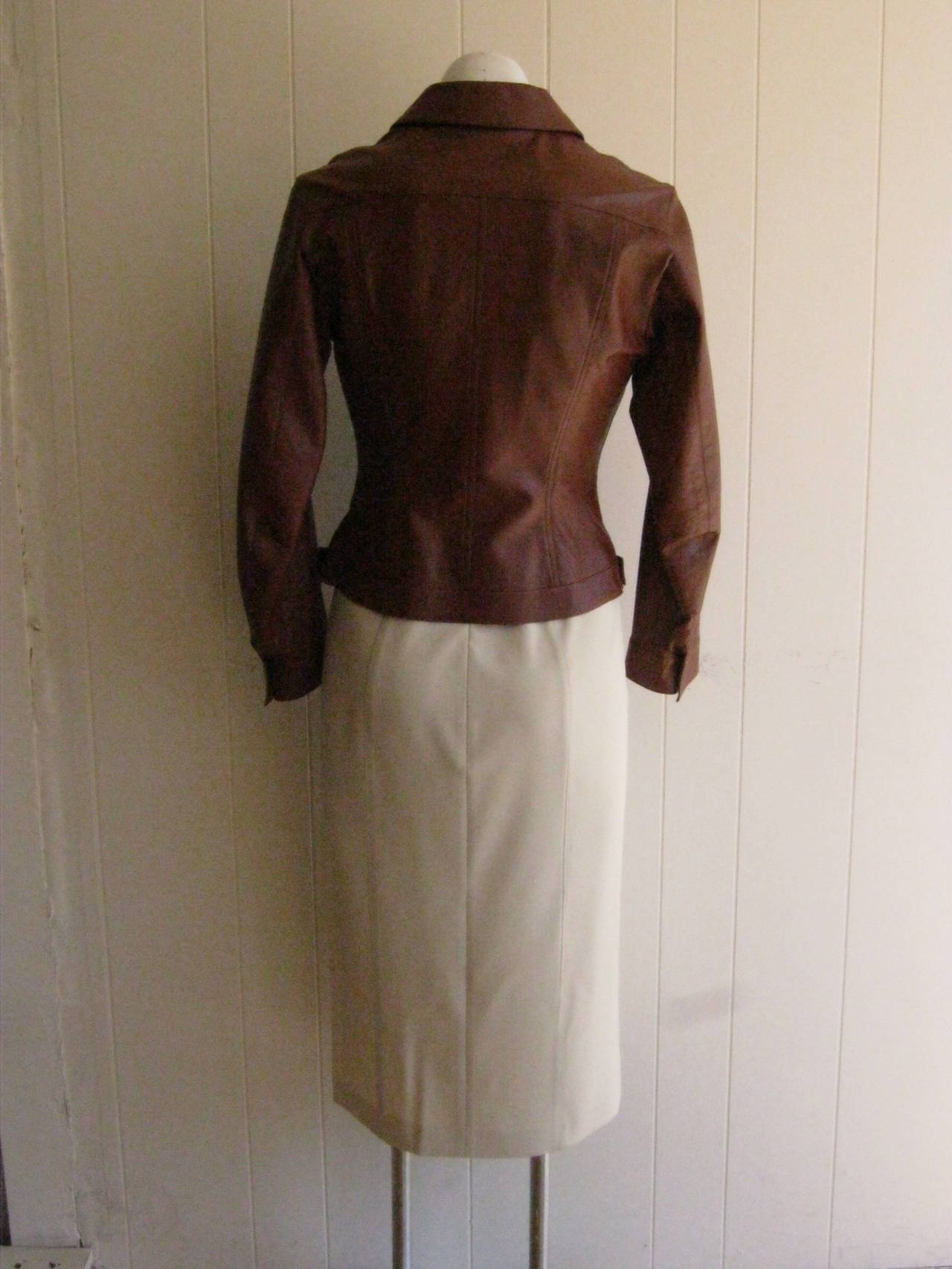 Brown Thierry Mugler 1990s Halter Dress with Leather Trim and Leather Jacket (38 Fr)