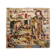 HERMES Silk Scarf Les Cheyennes by Kermit Oliver with box