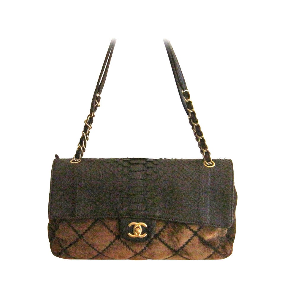 CHANEL Python and Pony Hair Ultimate Stitch Flap Brown Handbag For Sale ...